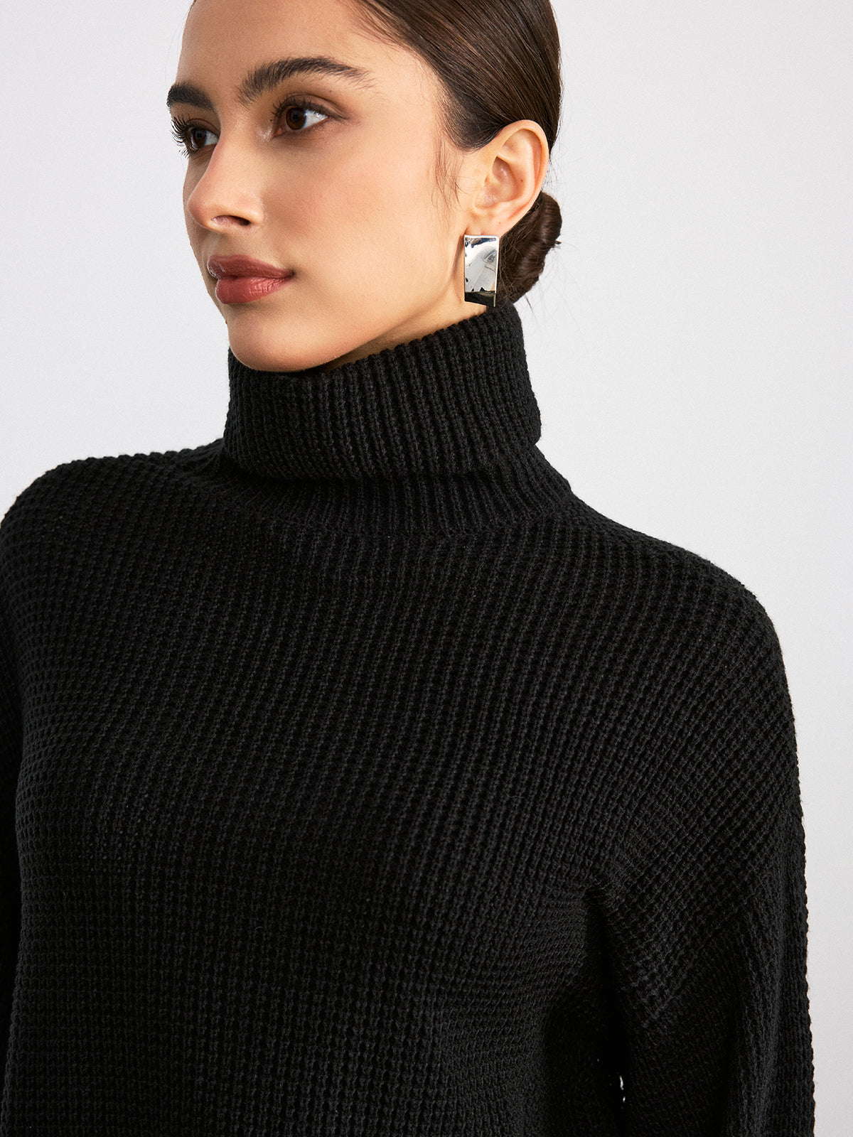 Turtleneck Waffle-Knit Long Sleeve Sweater | Cozy Winter Essential Pullover