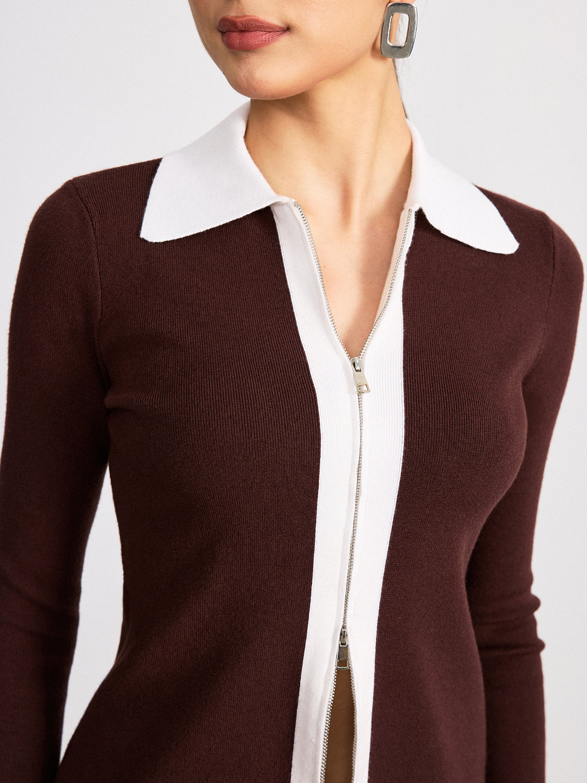Contrast Collar Wool Blend Zip-Up Cardigan for Men, Casual Winter Wear