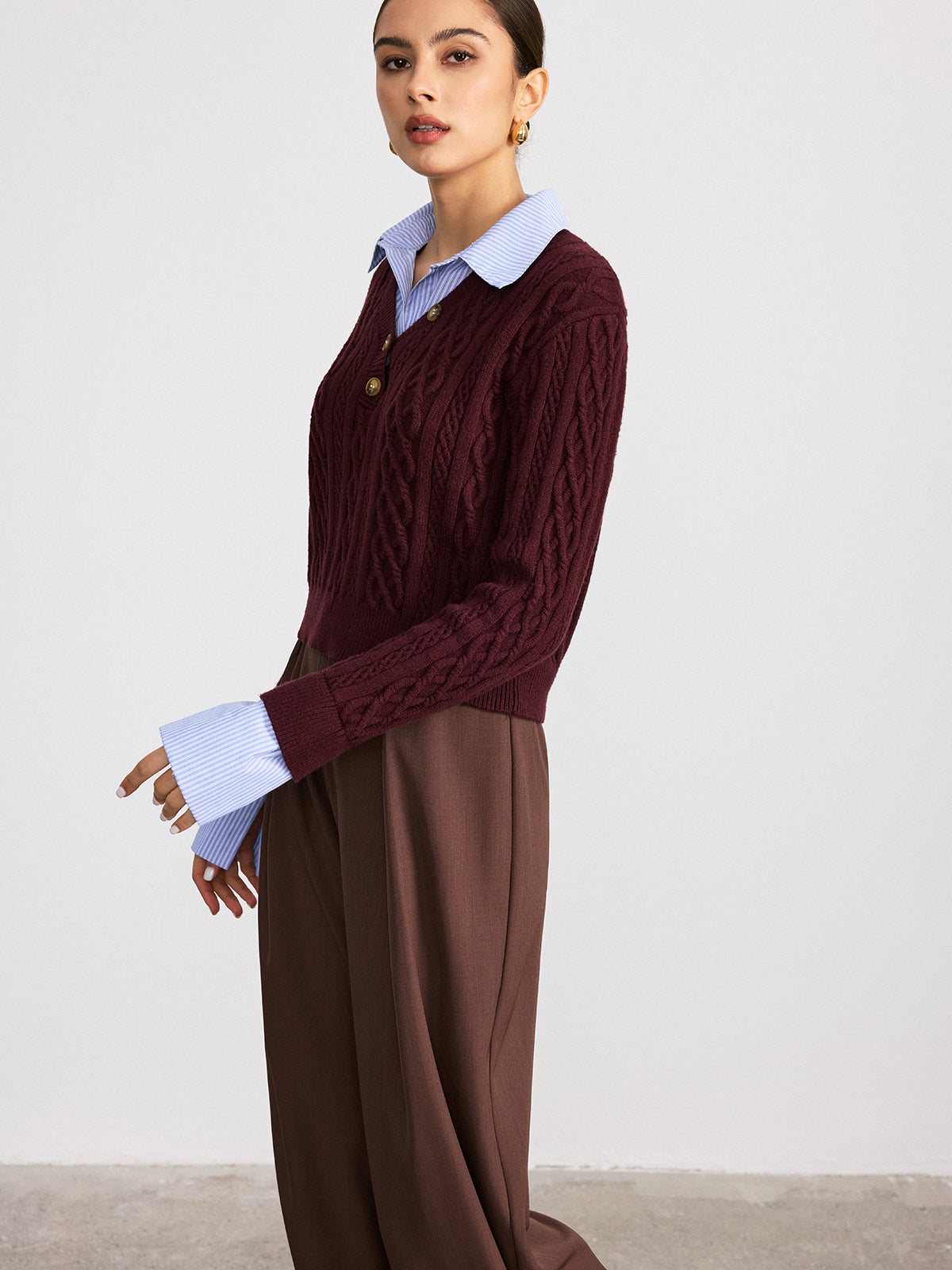 2 in 1 Striped Shirt Panel Cable Knit Top for Women Comfort Fit
