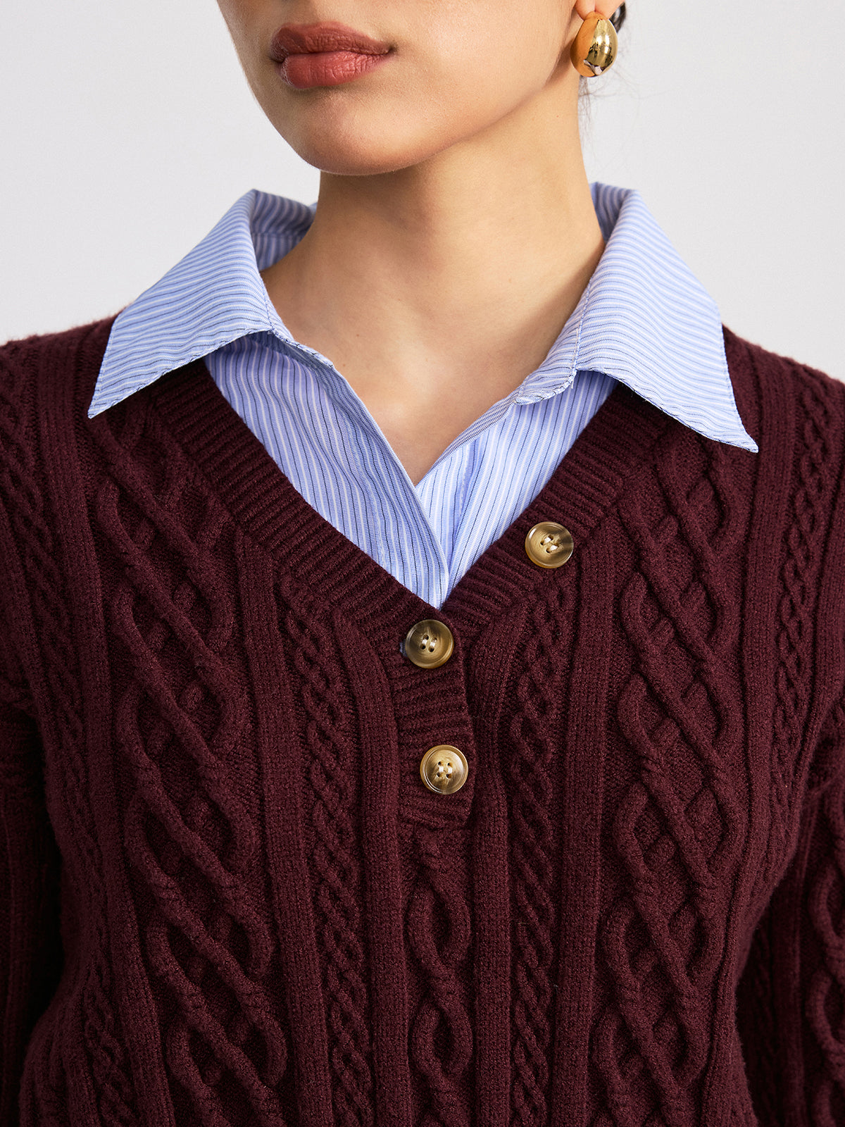 2 in 1 Striped Shirt Panel Cable Knit Top for Women Comfort Fit