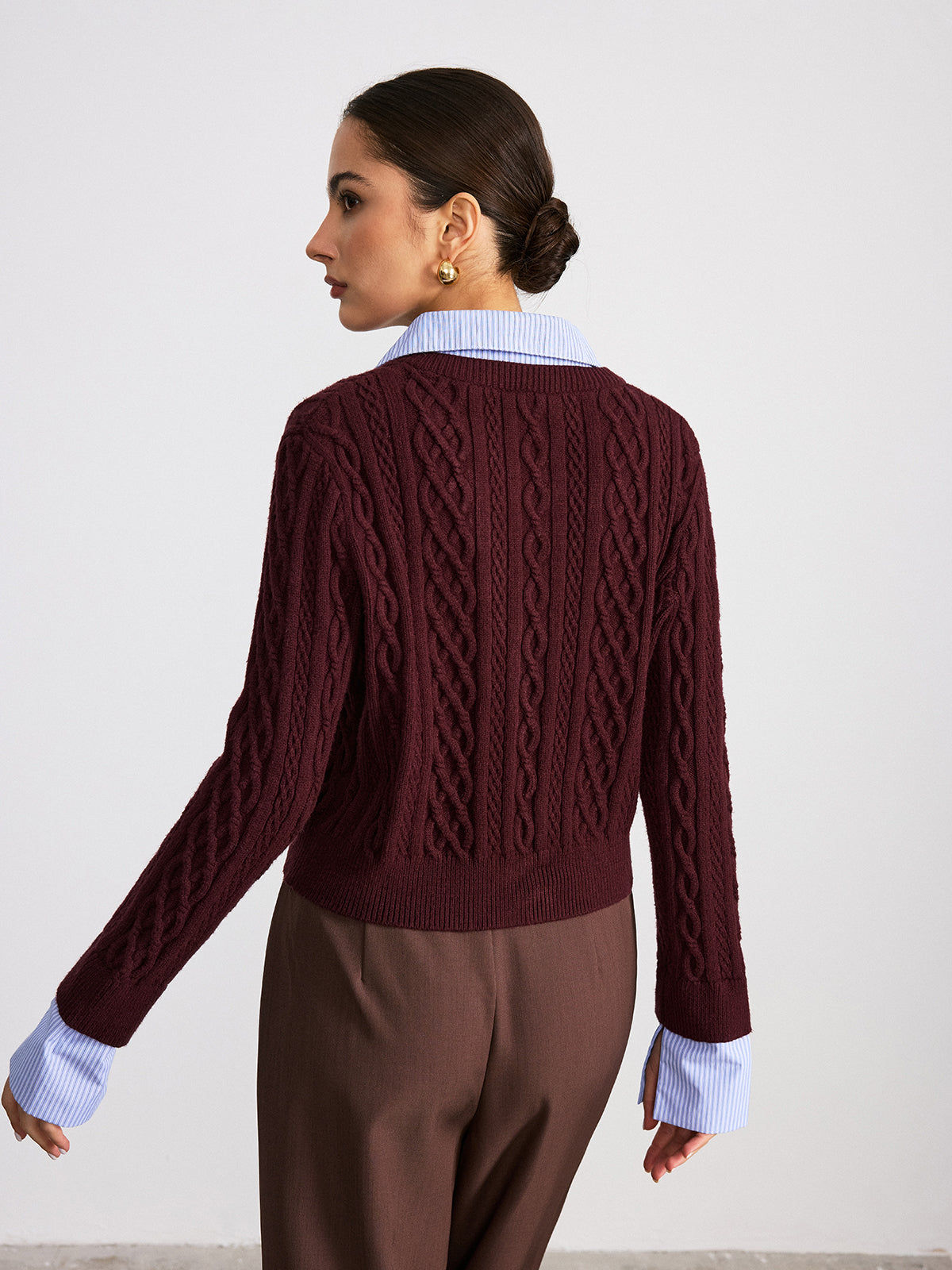 2 in 1 Striped Shirt Panel Cable Knit Top for Women Comfort Fit