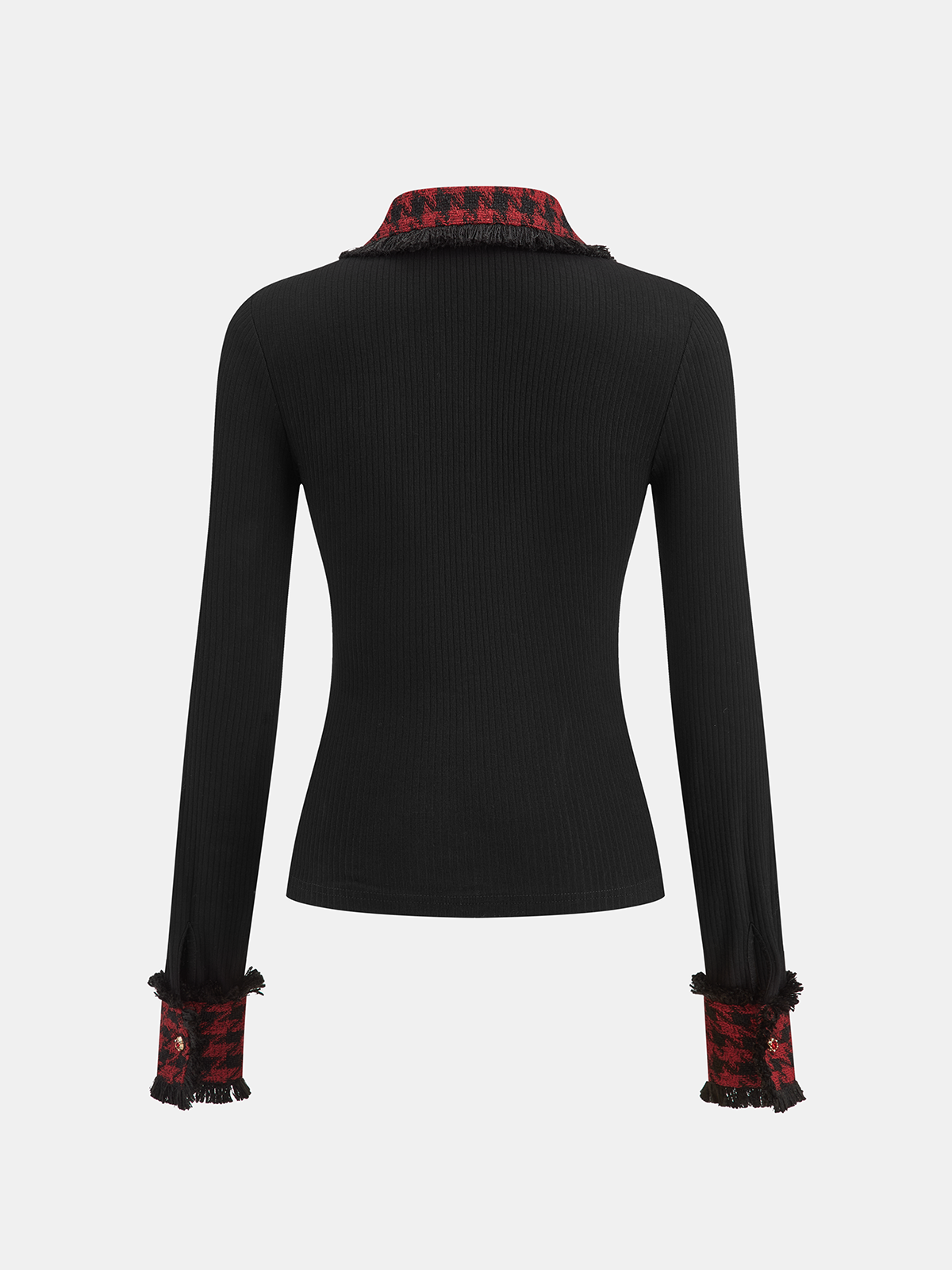 Contrast Checkered Collar Ribbed Knit Top for Women Casual Wear