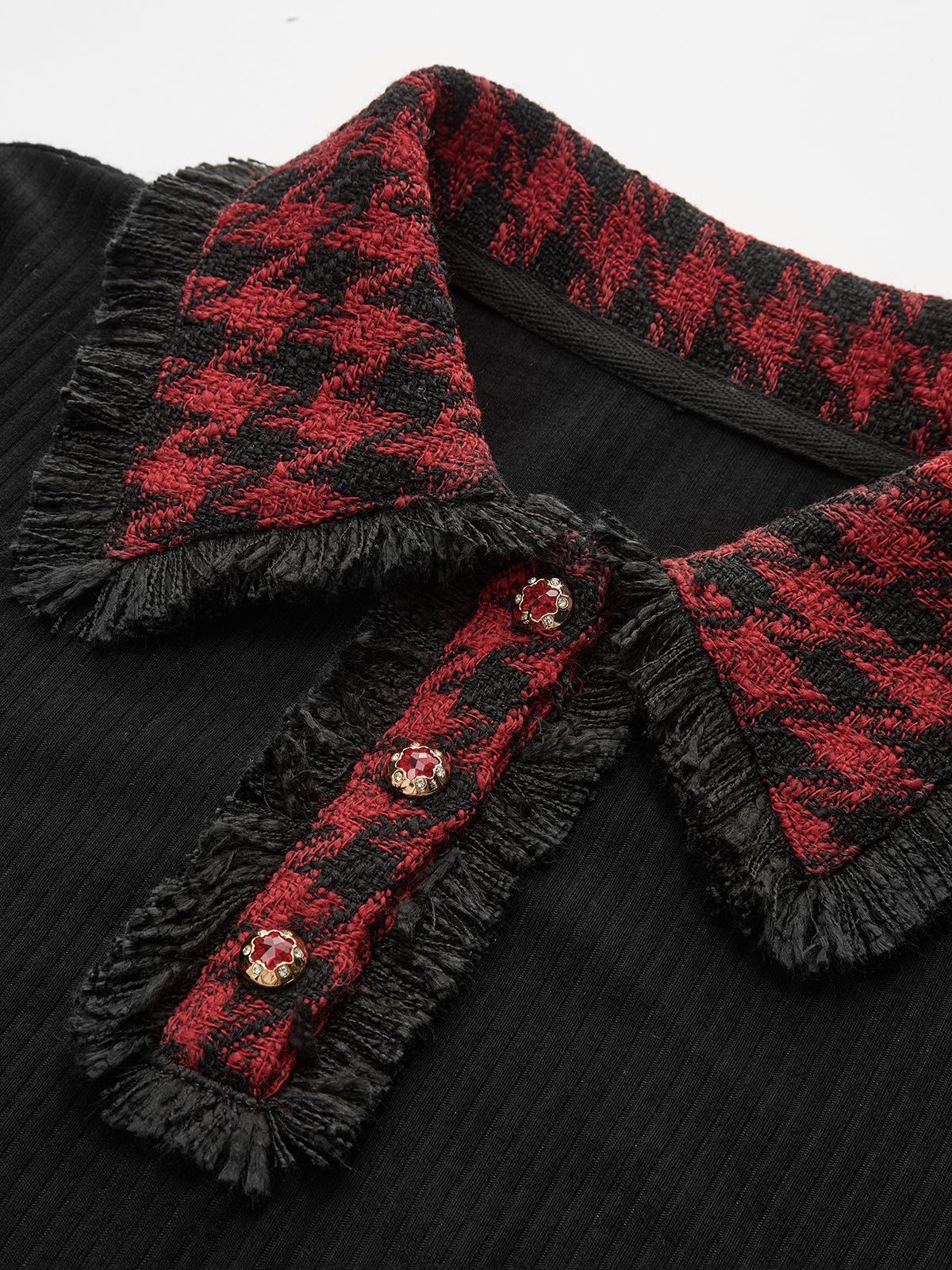 Contrast Checkered Collar Ribbed Knit Top for Women Casual Wear