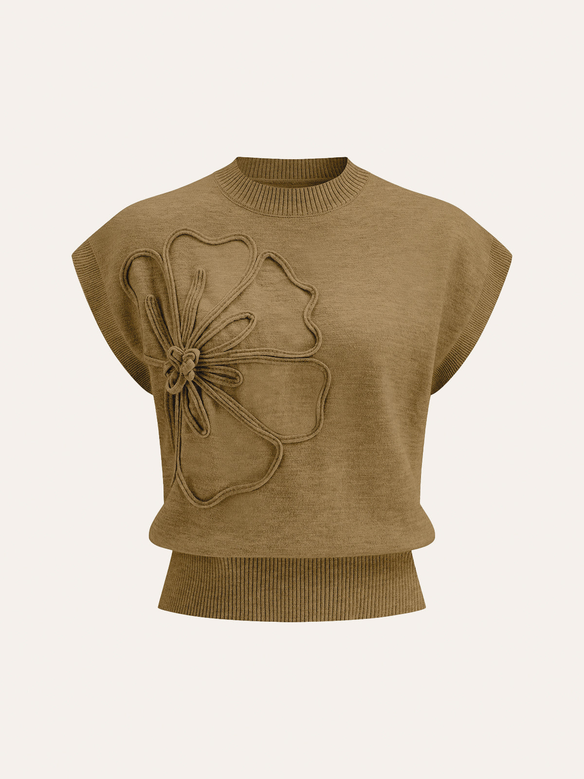 Flower Applique Cap Sleeve Knit Top Women's Casual Spring Wear