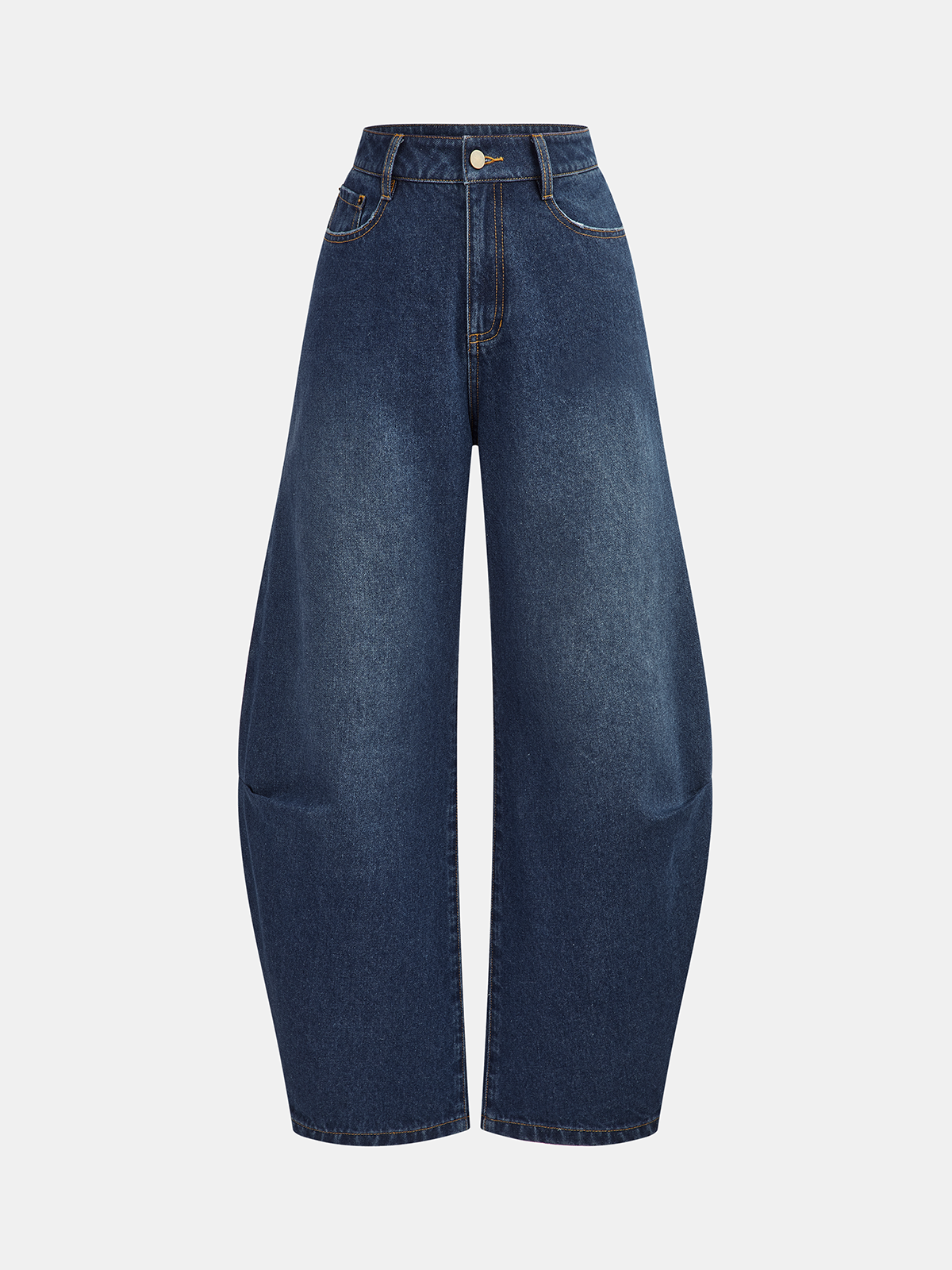 Mid-Waisted Denim Curved-Leg Pants for Women, Stylish Casual Fit