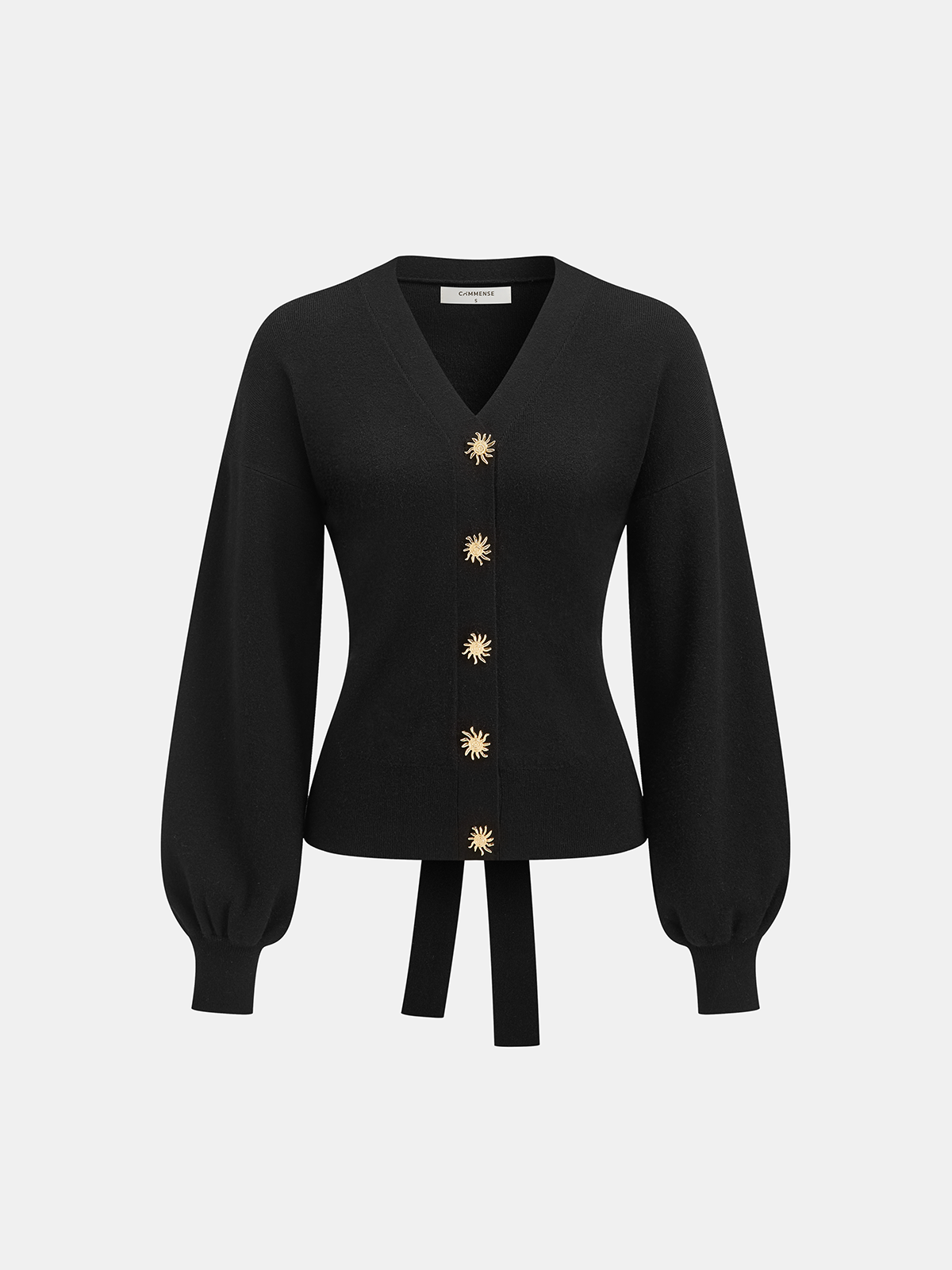 Metal Sun Button Tie-Back Cardigan with Long Sleeves Lightweight
