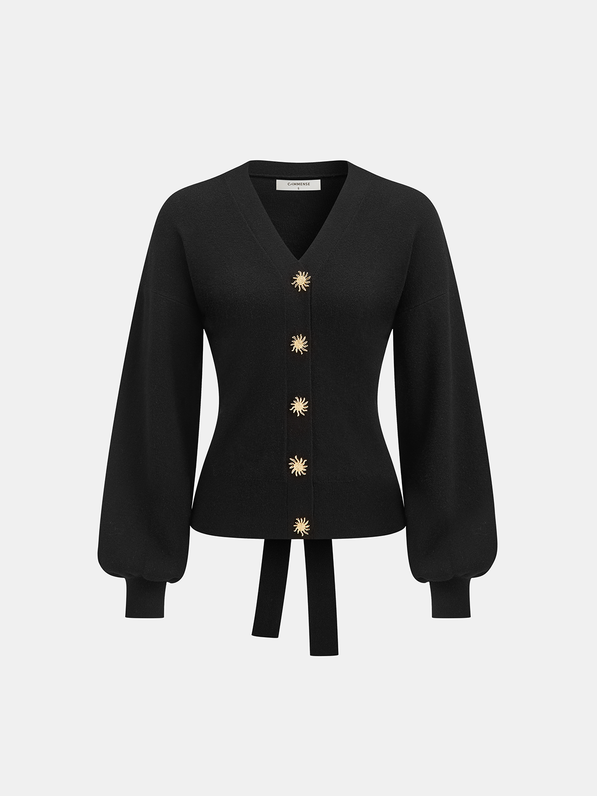 Metal Sun Button Tie-Back Cardigan with Long Sleeves Lightweight