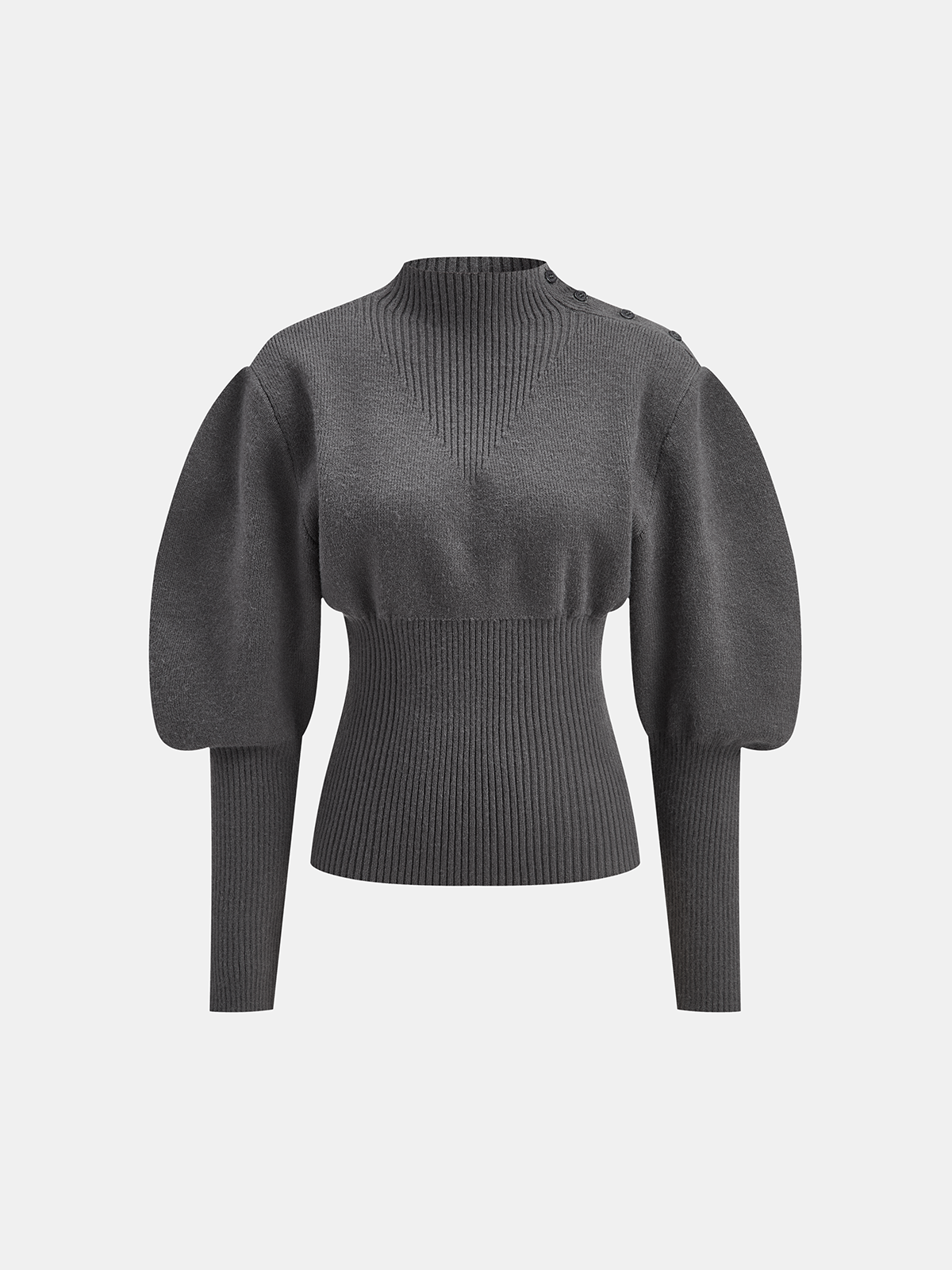 Leg-Of-Mutton Sleeve Button Detail Cozy Knit Women's Sweater