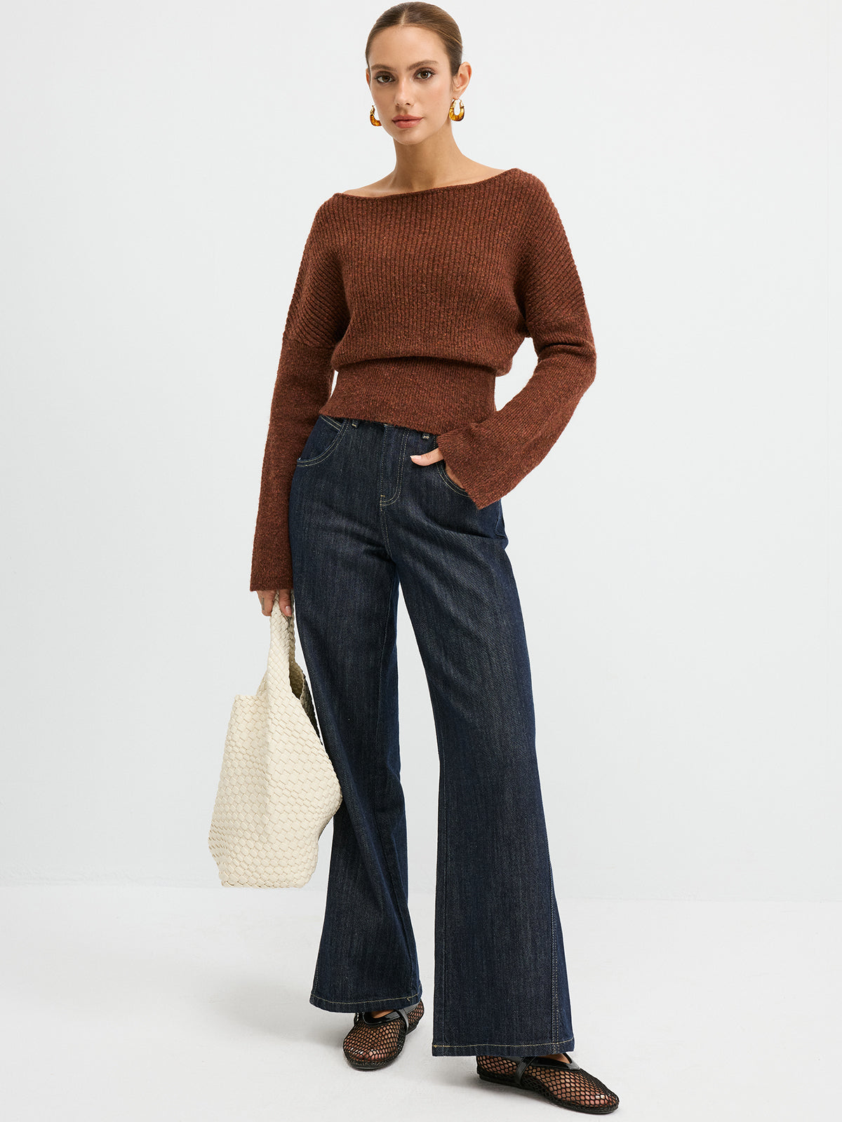 Wool Blend Off-Shoulder Sweater Cozy Winter Essential