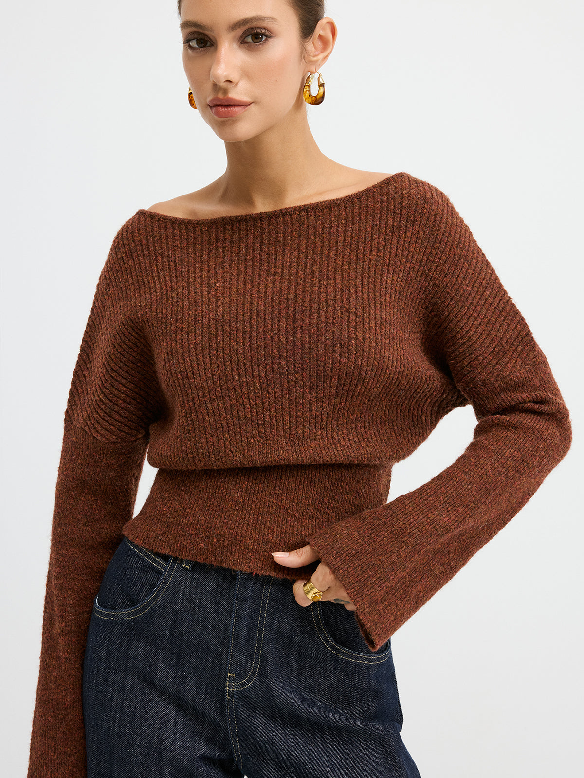 Wool Blend Off-Shoulder Sweater Cozy Winter Essential