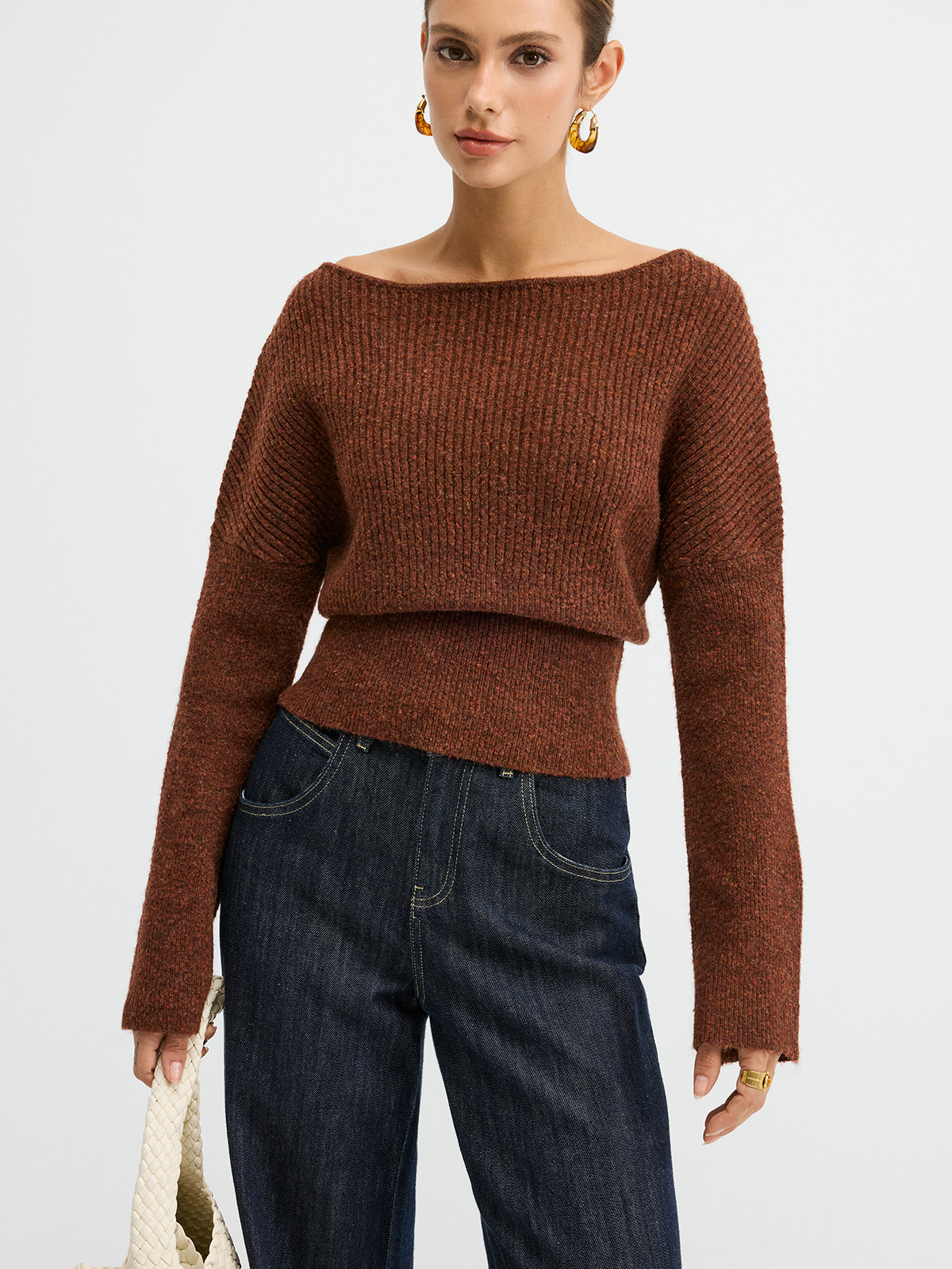 Wool Blend Off-Shoulder Sweater Cozy Winter Essential