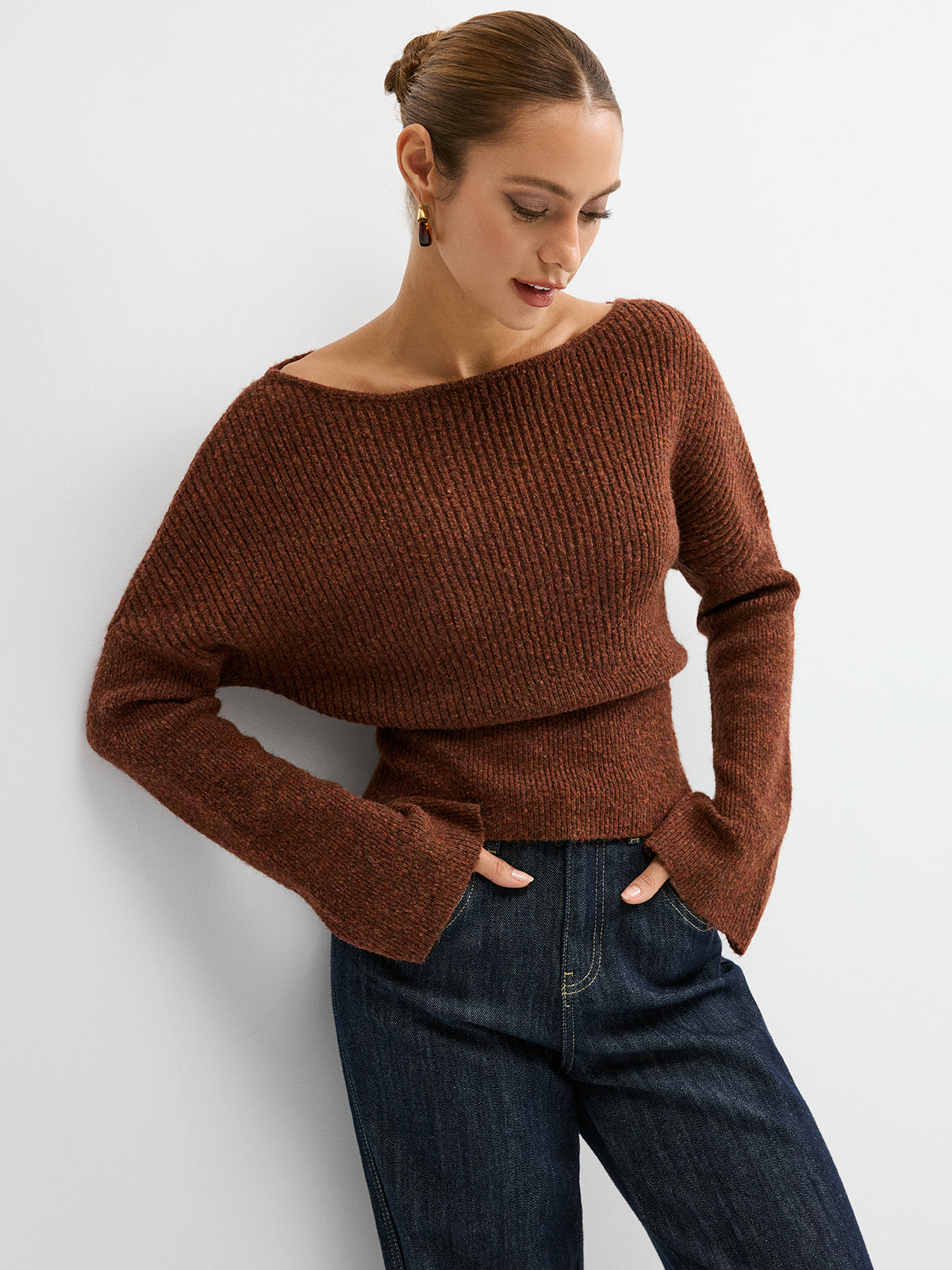 Wool Blend Off-Shoulder Sweater Cozy Winter Essential