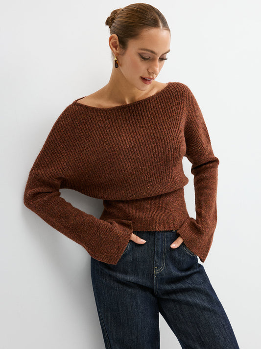 Wool Blend Off-Shoulder Sweater Cozy Winter Essential