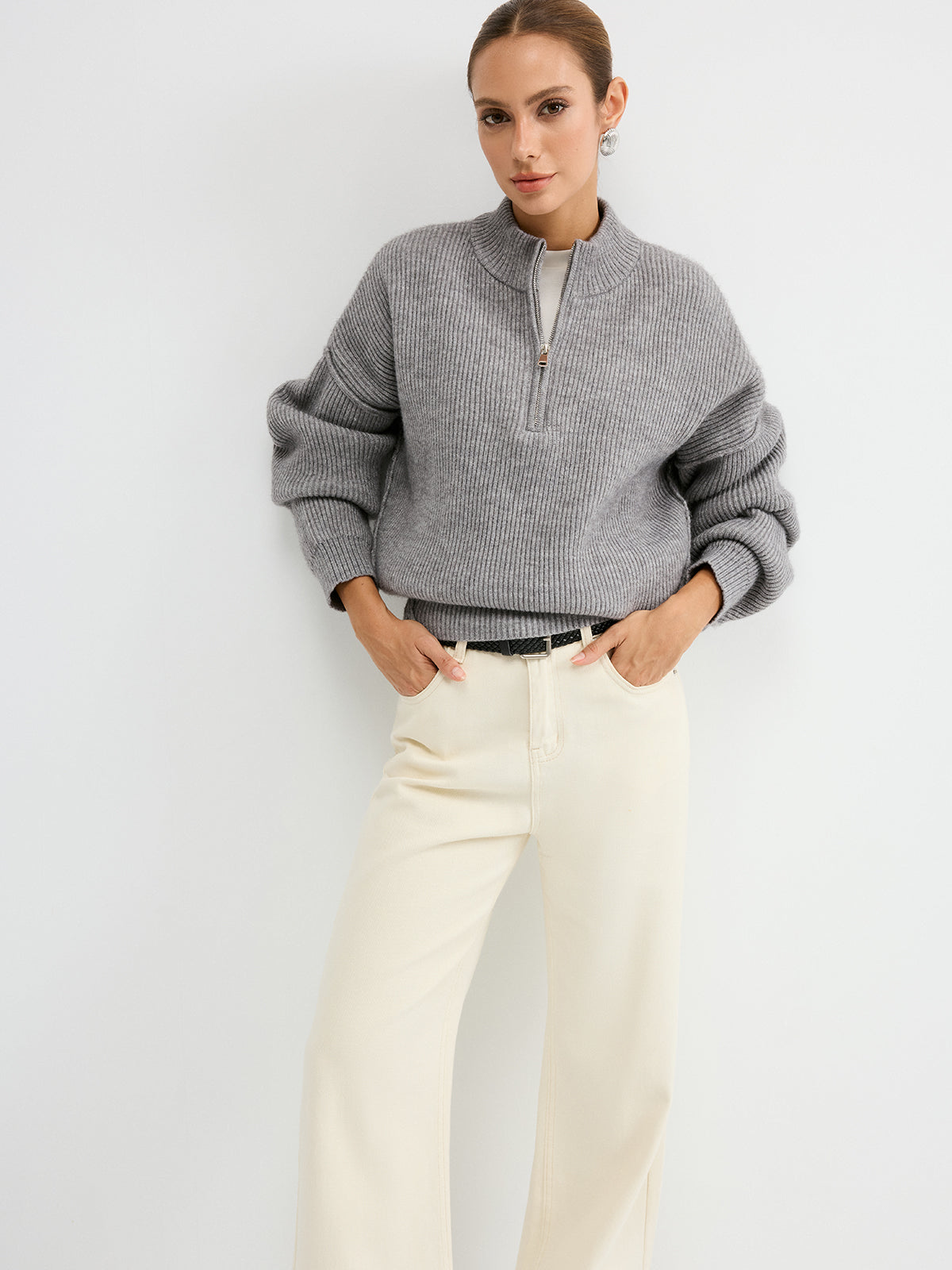 Wool Blend Half-Zip Sweater Comfortable Cozy Warm Essential