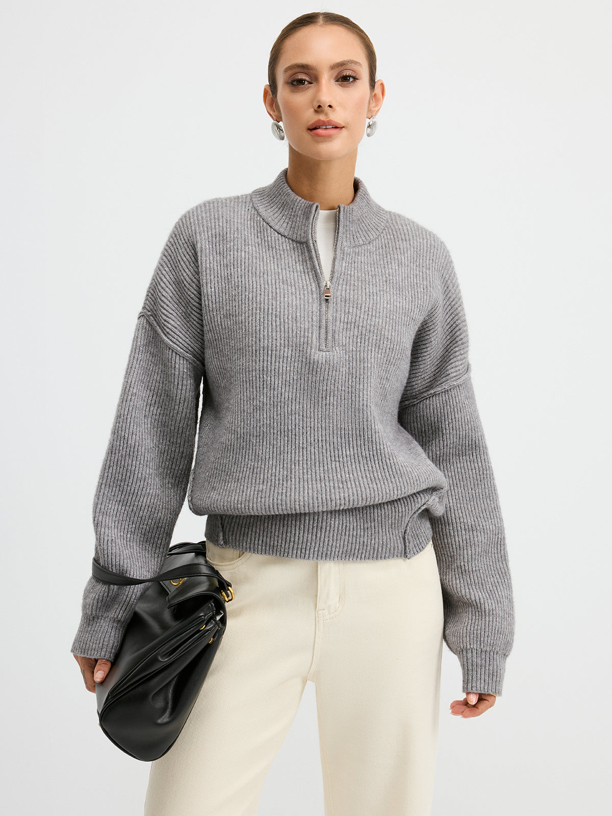 Wool Blend Half-Zip Sweater Comfortable Cozy Warm Essential