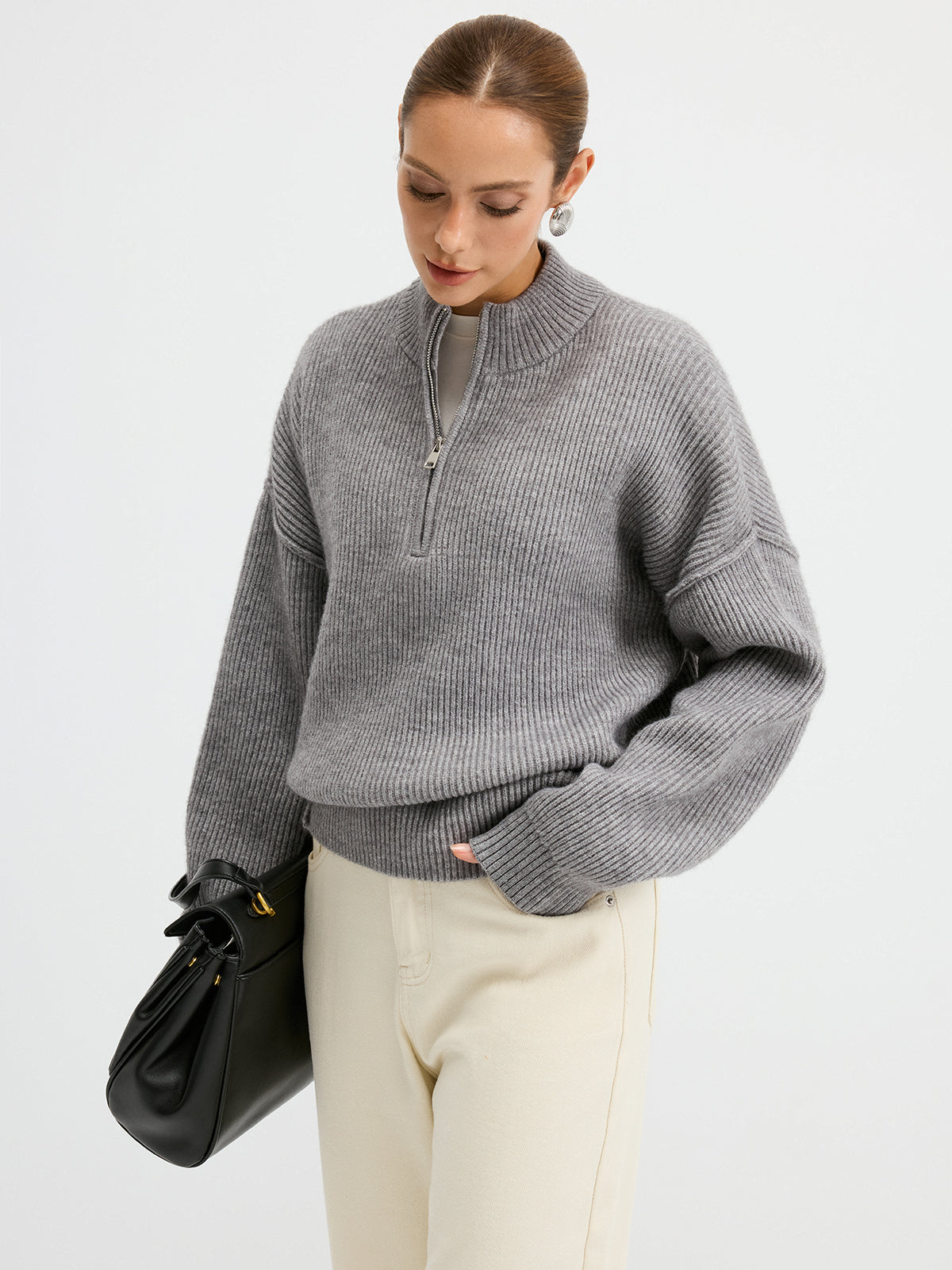 Wool Blend Half-Zip Sweater Comfortable Cozy Warm Essential