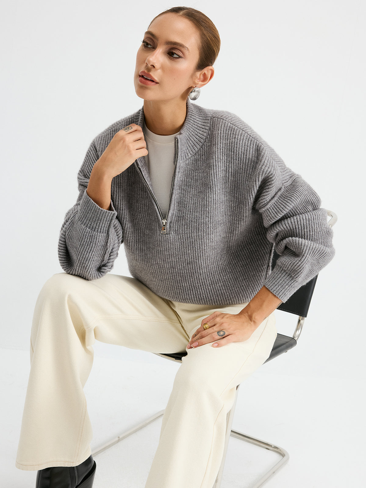 Wool Blend Half-Zip Sweater Comfortable Cozy Warm Essential