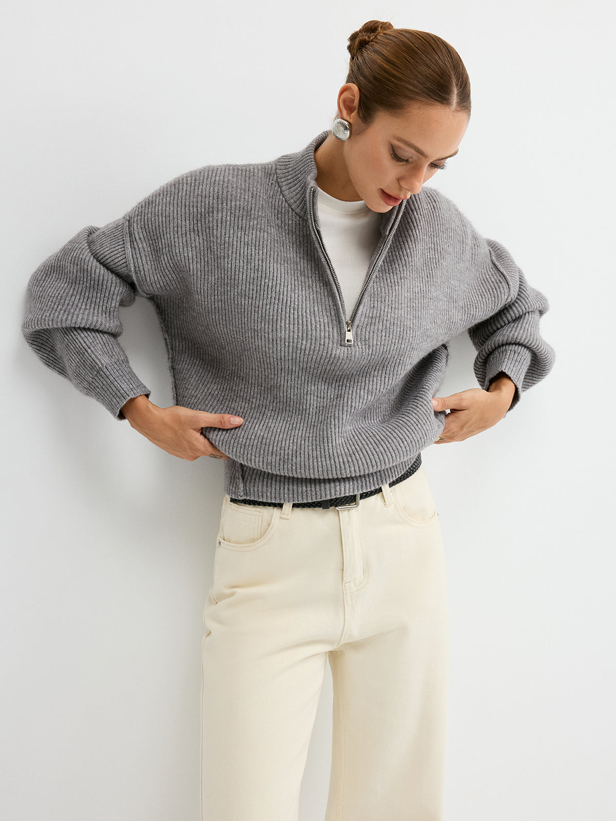 Wool Blend Half-Zip Sweater Comfortable Cozy Warm Essential