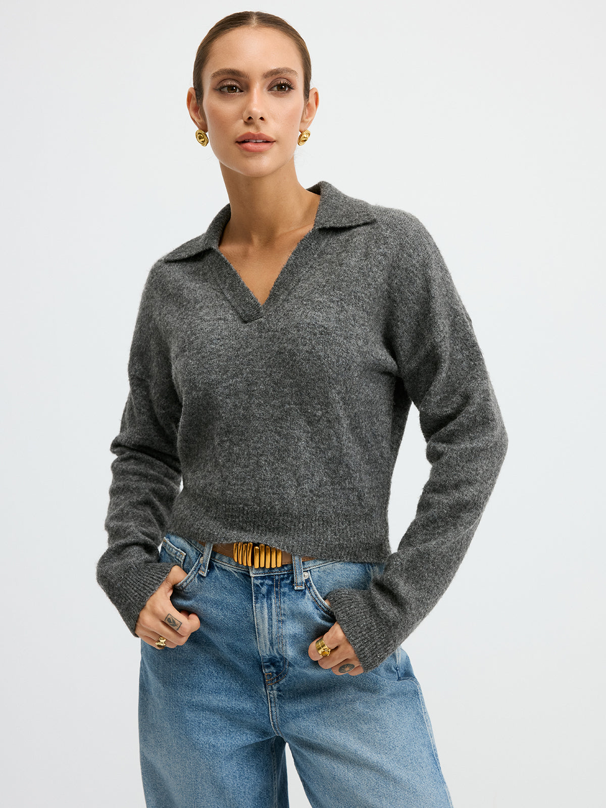 Wool Blend Polo Collar Casual Sweater for Men Comfortable Fit