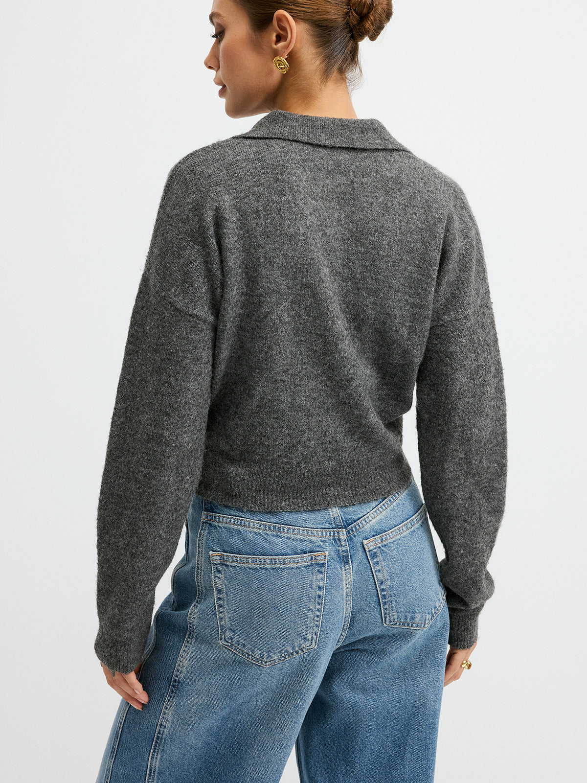 Wool Blend Polo Collar Casual Sweater for Men Comfortable Fit