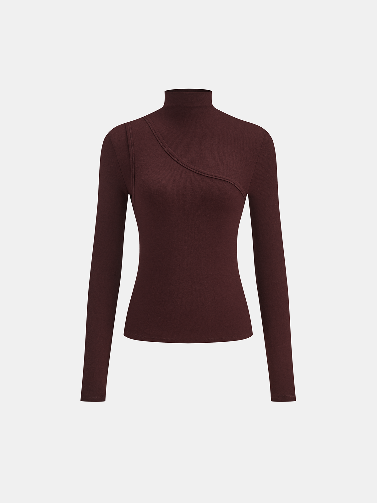 Seam Detail Mock Neck Long-Sleeve T-Shirt for Casual Wear