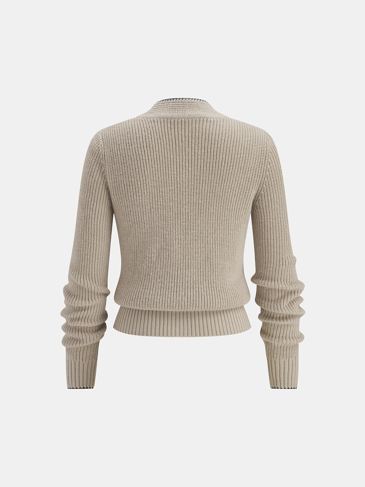Tie Neck Contrast Trim Wool Blend Cardigan for Women