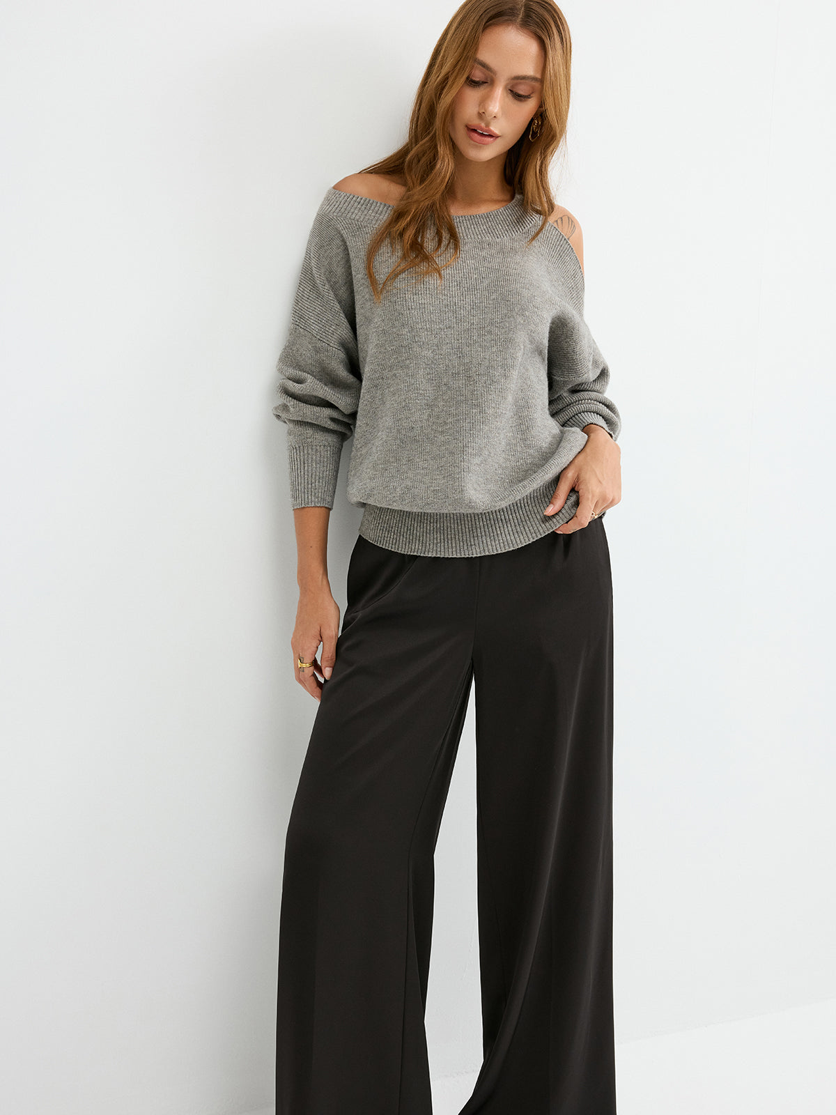 Reversible Cold-Shoulder Knit Top Casual Stylish Comfortable Trendy