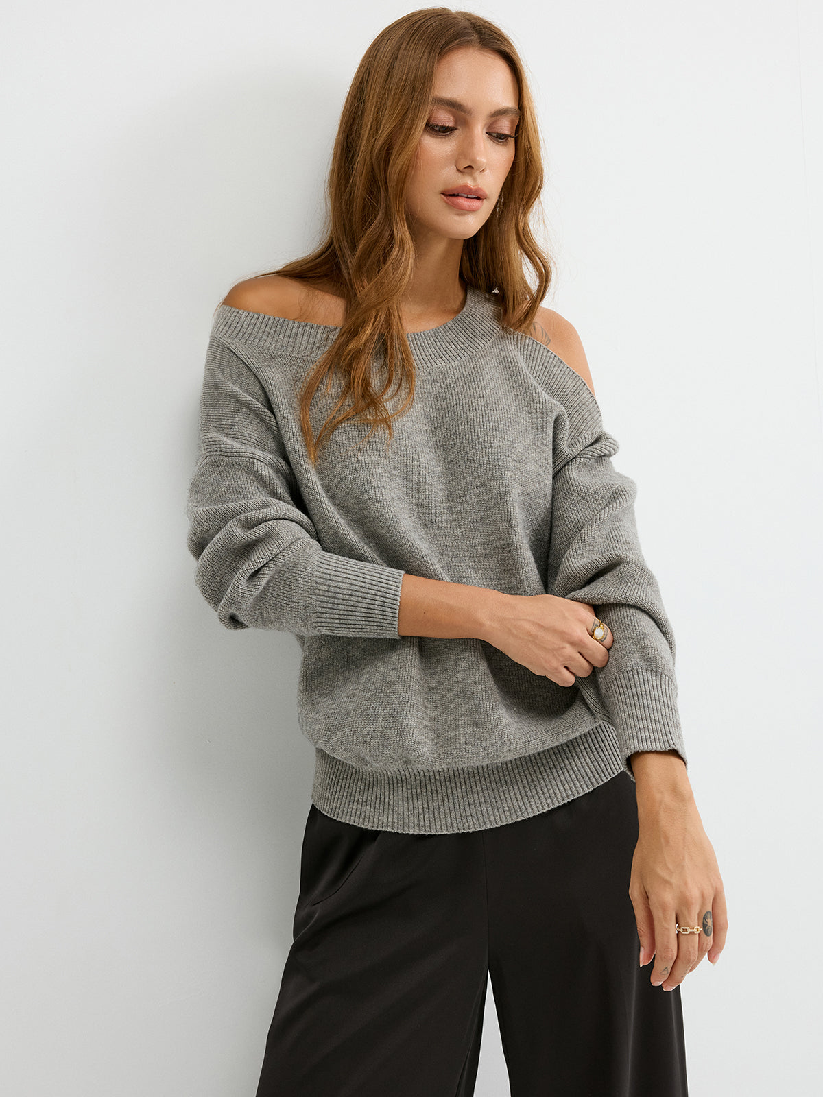 Reversible Cold-Shoulder Knit Top Casual Stylish Comfortable Trendy