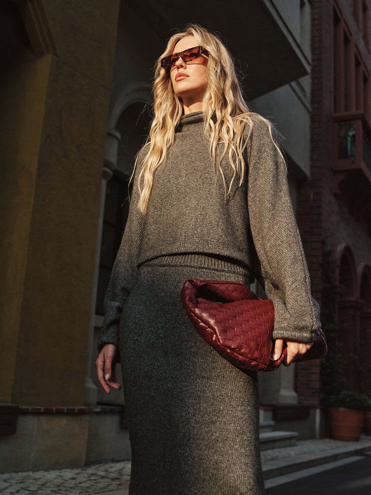 Wool Blend Knit Sweater and Maxi Skirt Set Cozy Winter Outfit