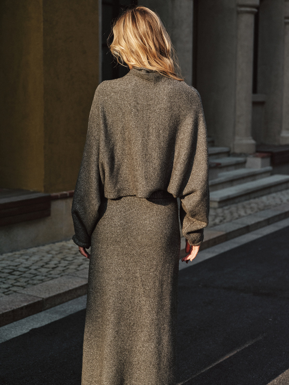 Wool Blend Knit Sweater and Maxi Skirt Set Cozy Winter Outfit