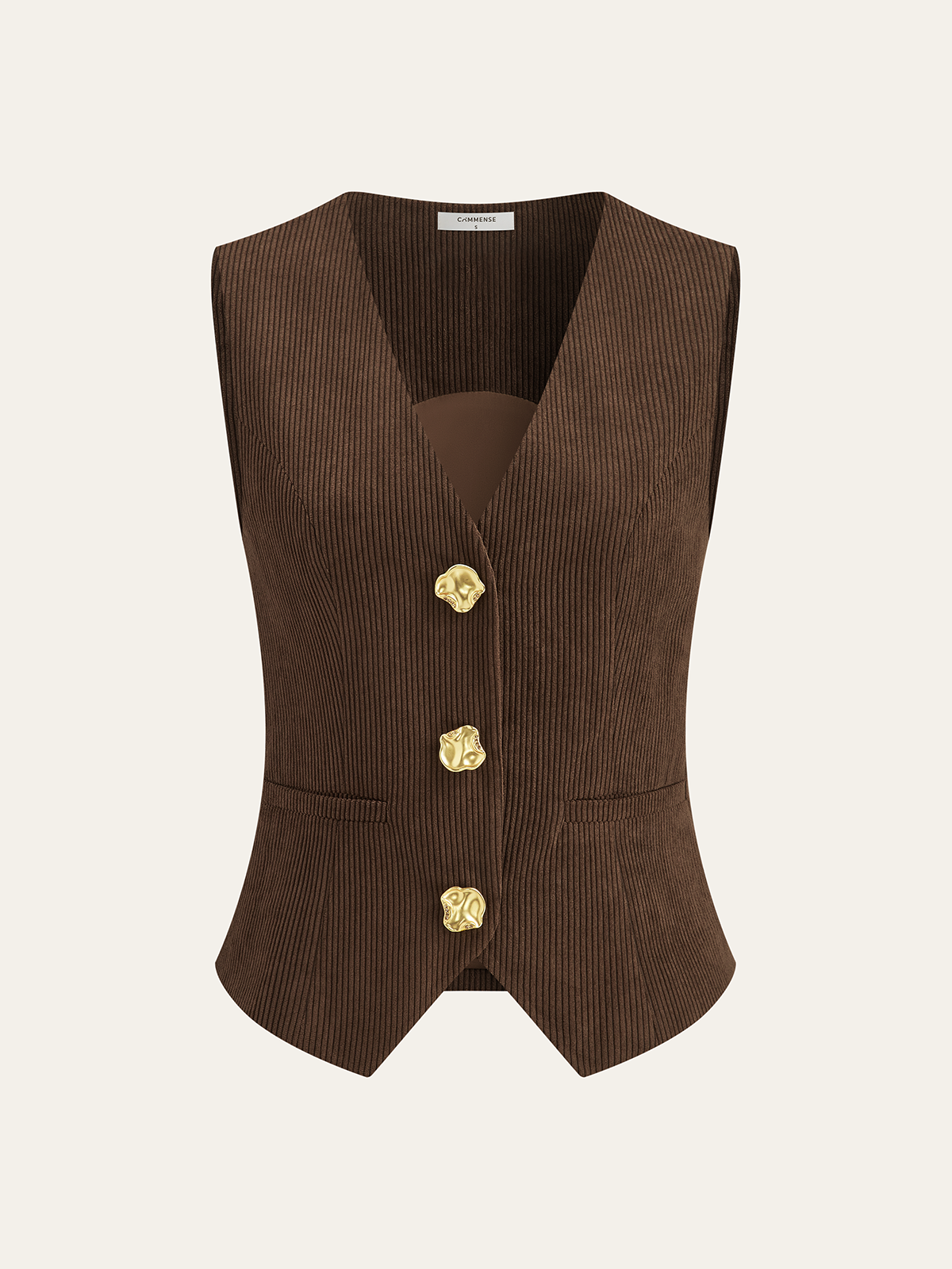 Corduroy V-neck Buttoned Vest for Women Casual Layering
