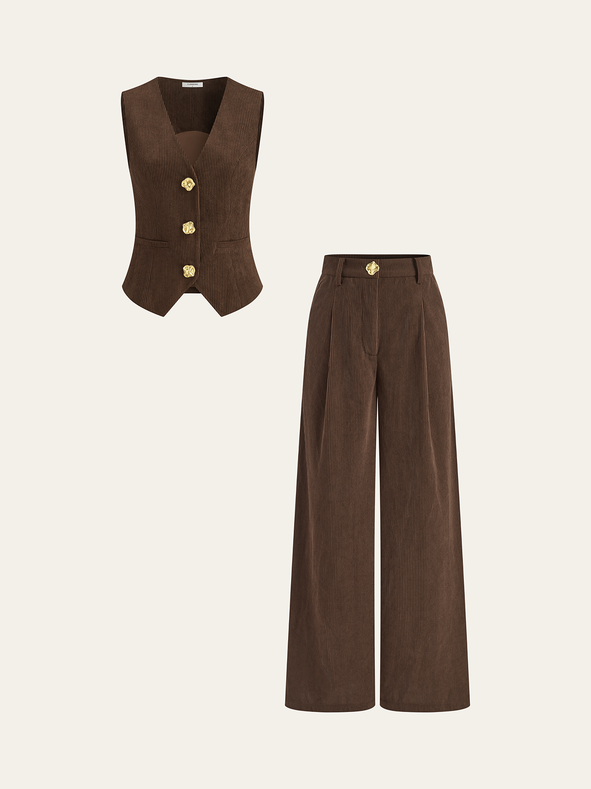 Corduroy V-neck Buttoned Vest for Women Casual Layering