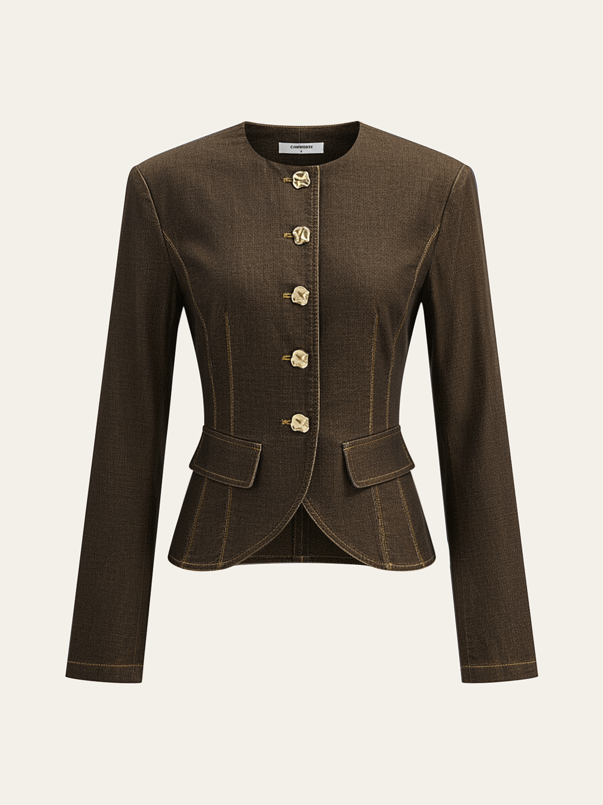 Sure! How about: "Stylish Metal Button Fitted Tailored Jacket for Women"?