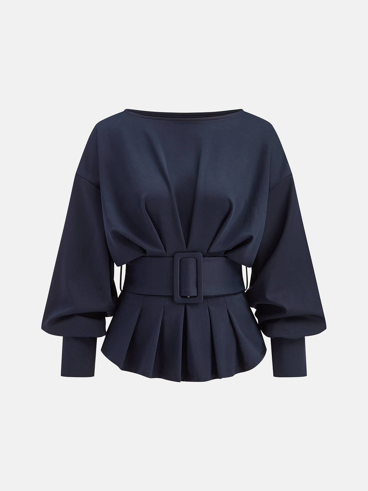 Boat Neck Peplum Sweatshirt with Wide Belt Stylish Comfort Fit