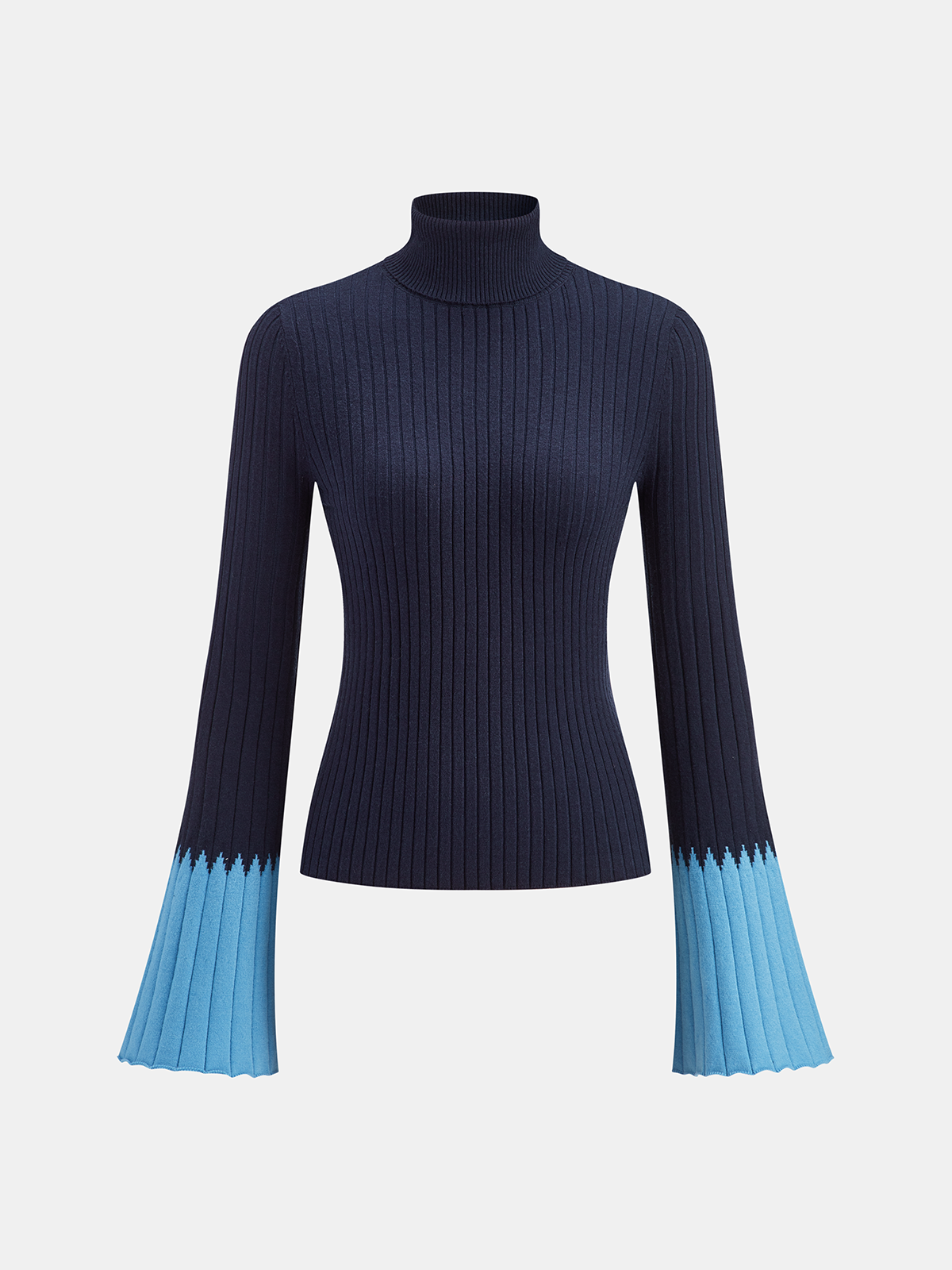 Contrast Flared Cuff Turtleneck Sweater Cozy Winter Knitwear