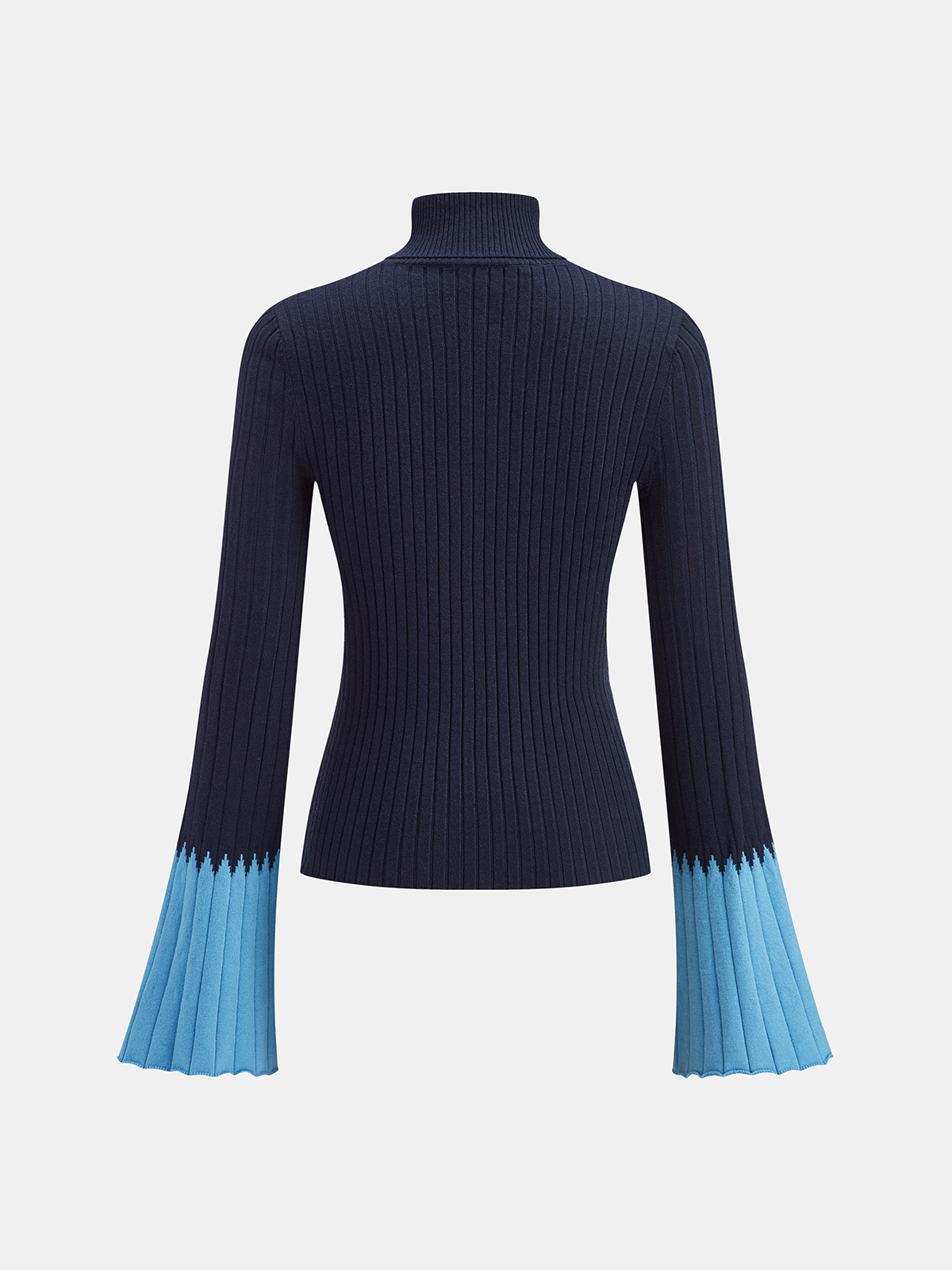 Contrast Flared Cuff Turtleneck Sweater Cozy Winter Knitwear