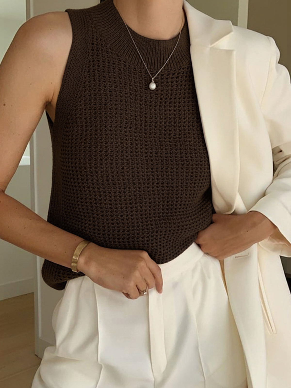 Knit Hollow Solid Sleeveless Tank Top for Women