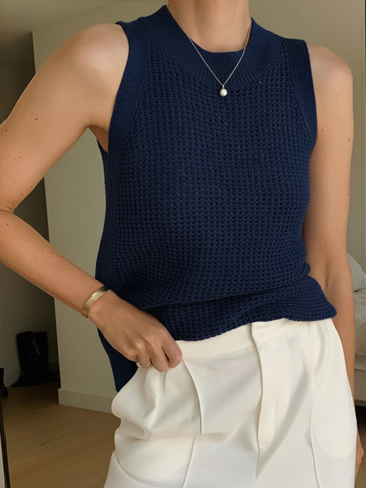 Knit Hollow Solid Sleeveless Tank Top for Women