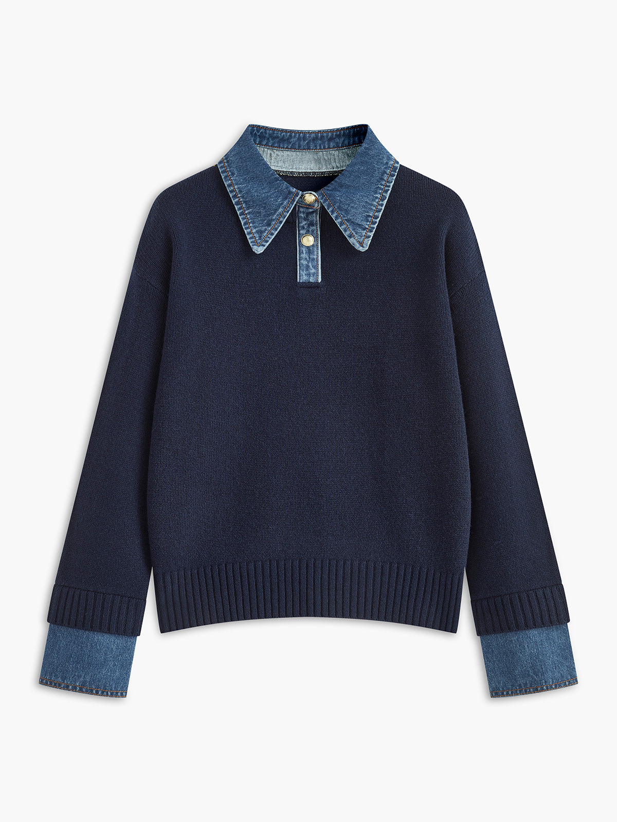 2 in 1 Panel Lapel Relaxed Sweater for Versatile Casual Wear