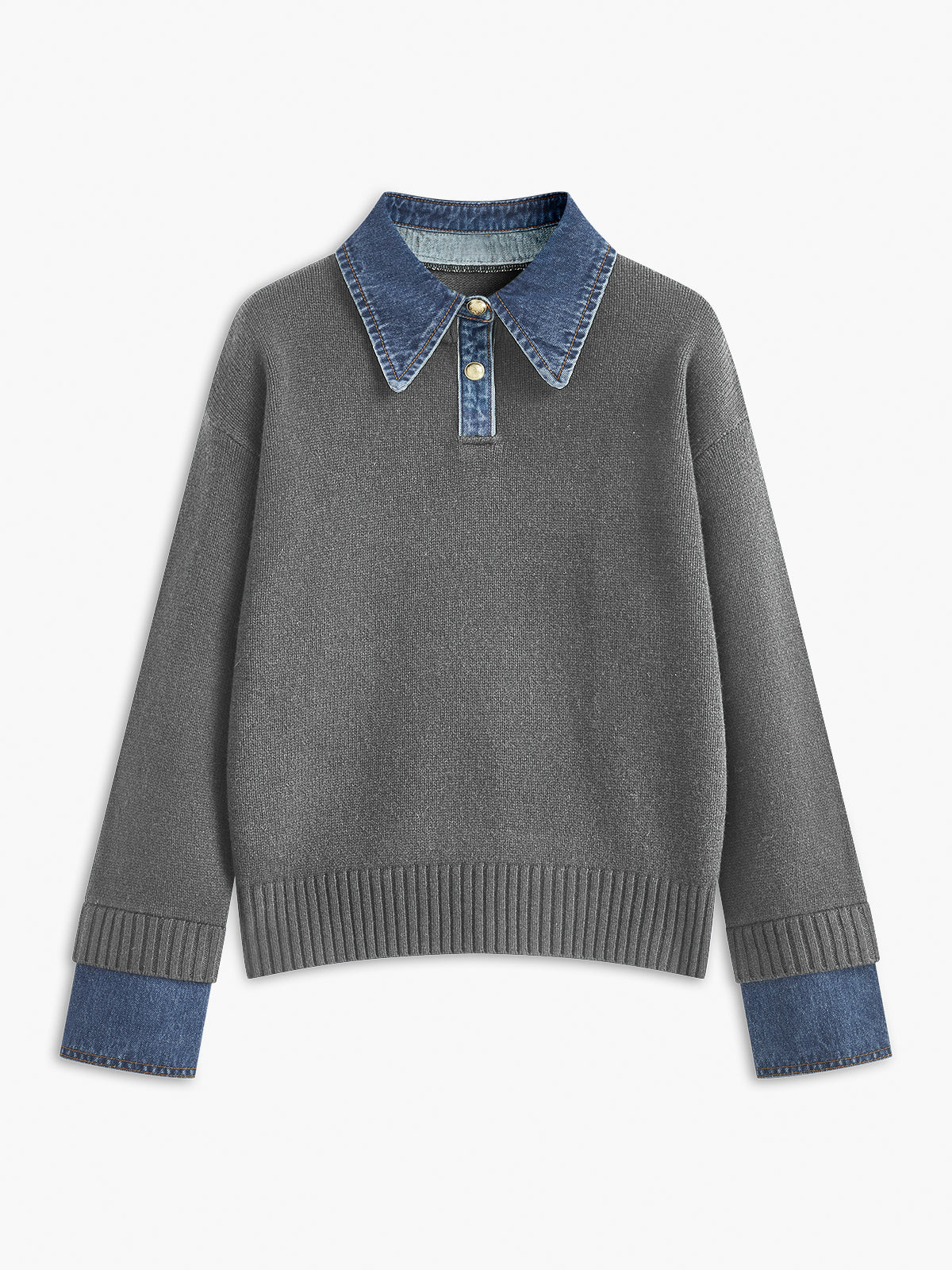 2 in 1 Panel Lapel Relaxed Sweater, Cozy Versatile Layering Essential Piece