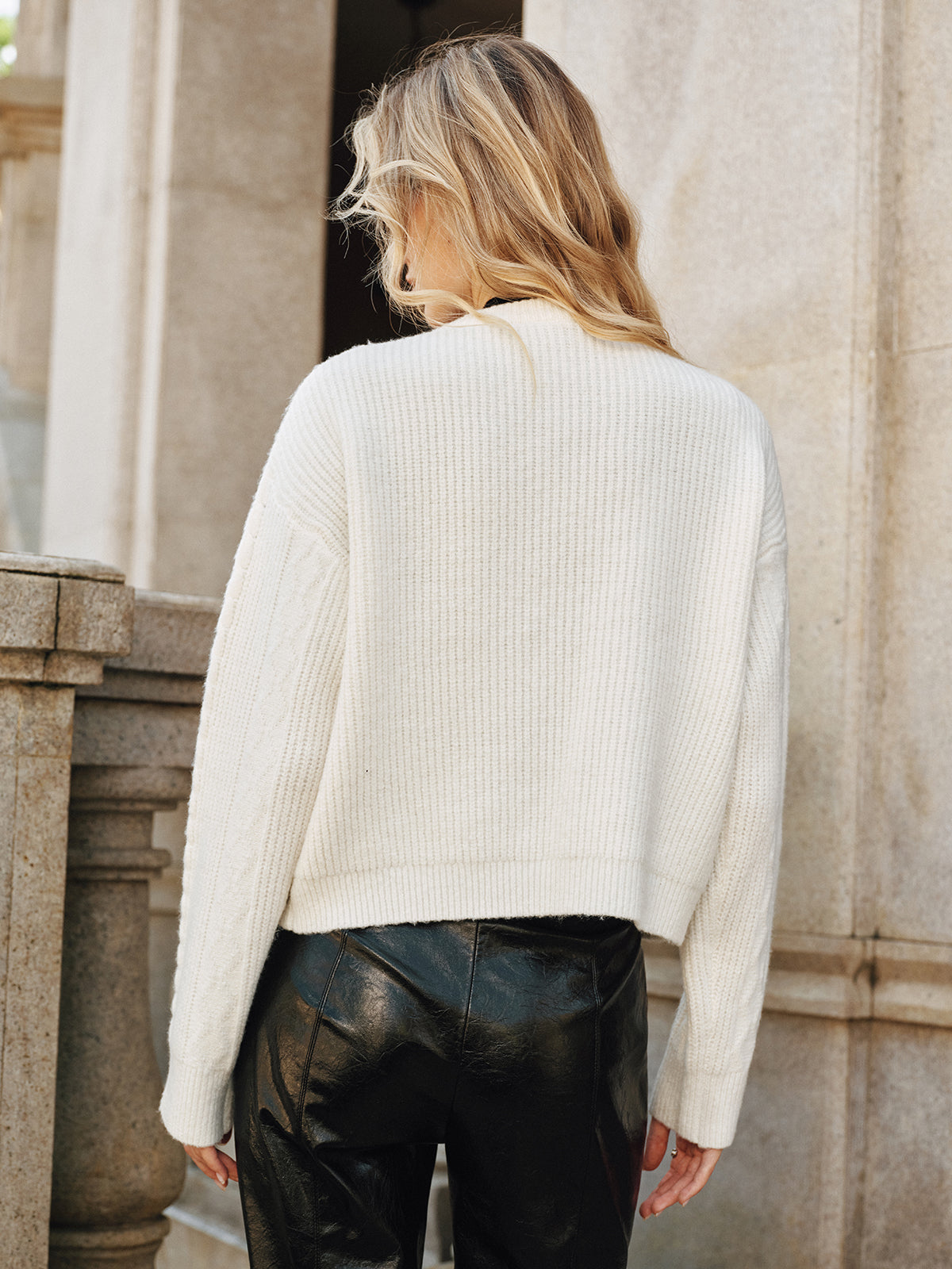 Cable-Knit Cardigan with Buckle Closure for Women