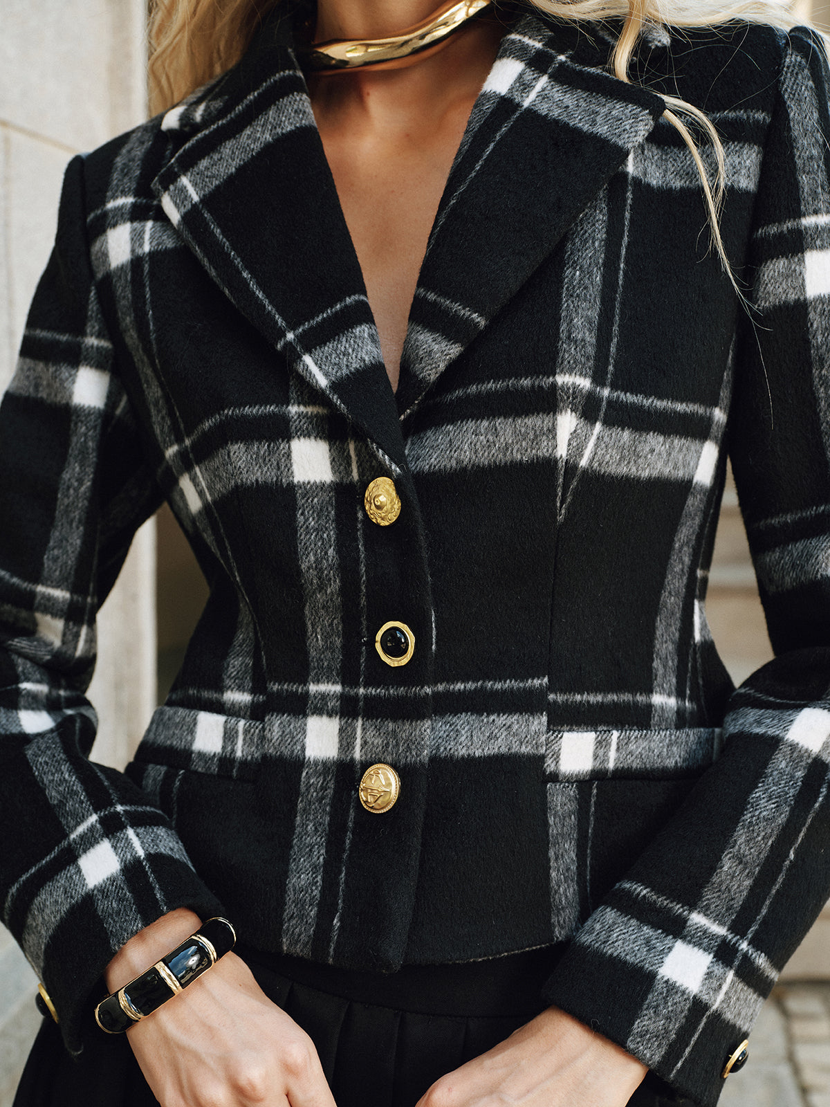 Plaid Wool Blend Blazer Classic Tailored Fit Jacket
