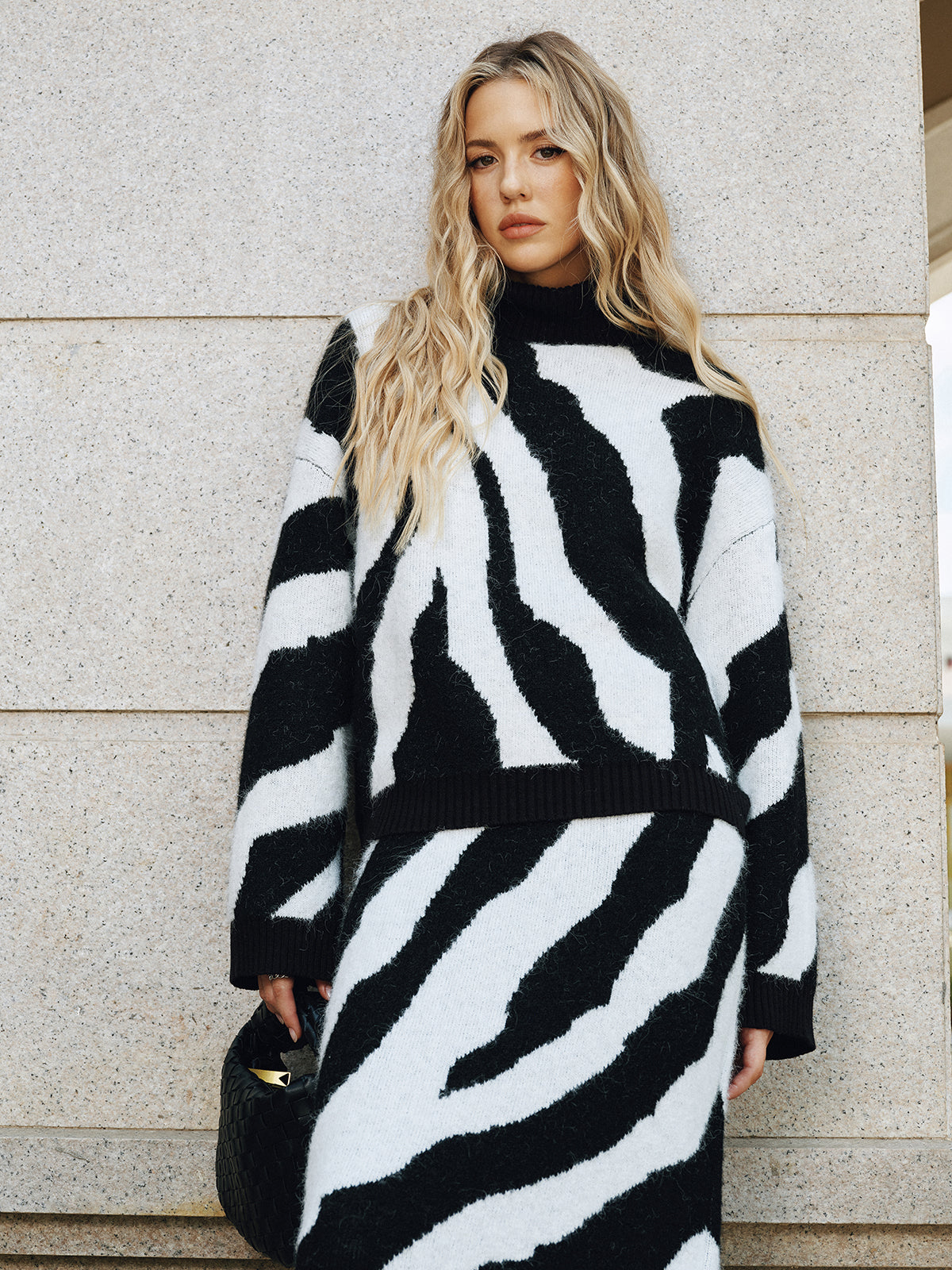 Zebra Print Turtleneck Wool Blend Sweater Comfortable Fashionable Unisex
