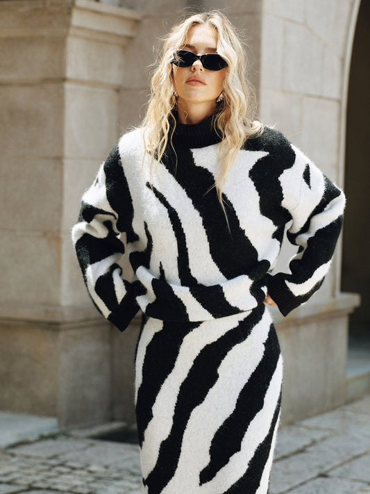 Zebra Print Turtleneck Wool Blend Sweater Comfortable Fashionable Unisex
