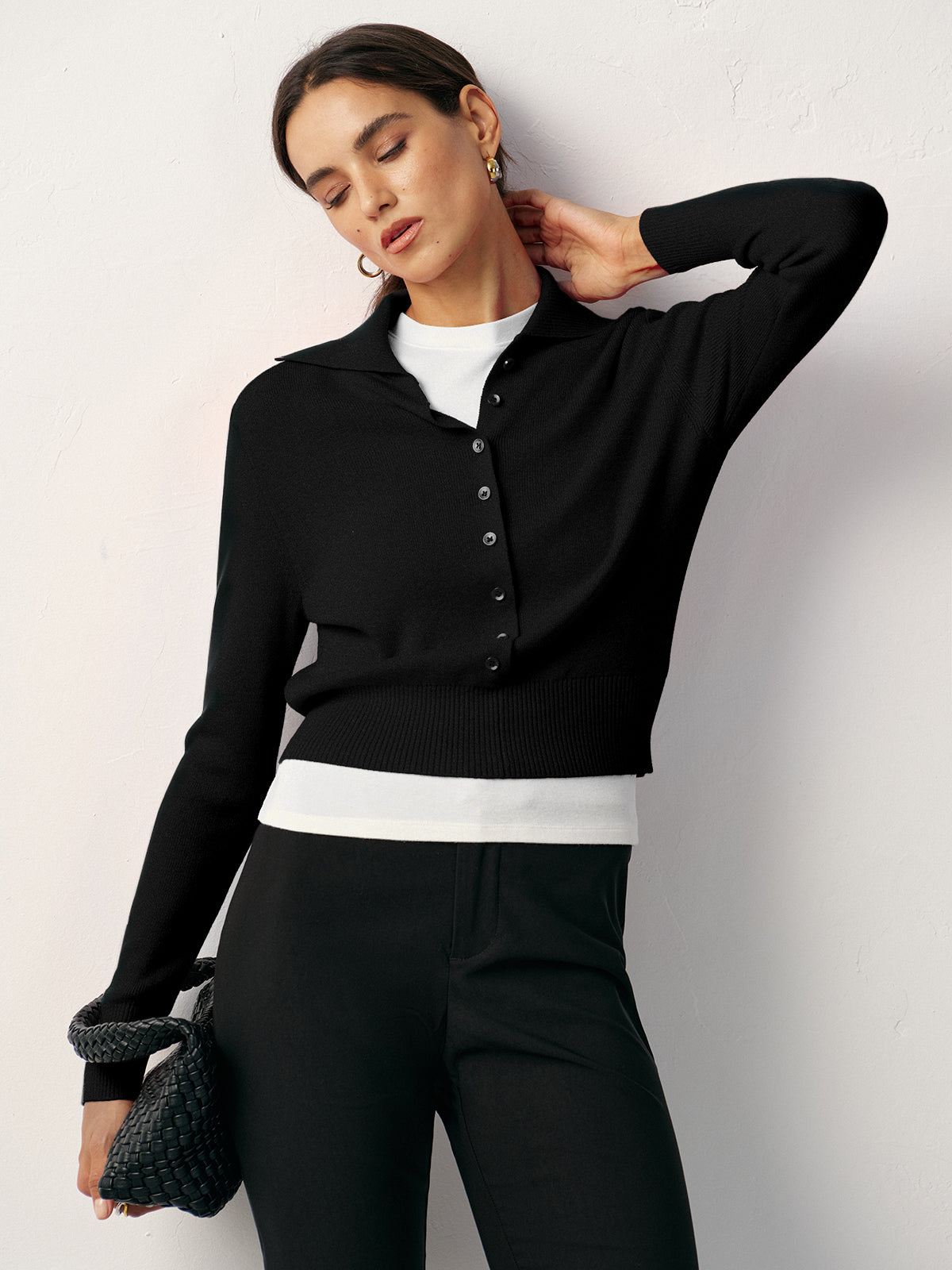 Knit Button Front Collared Top Casual Long Sleeve Sweater