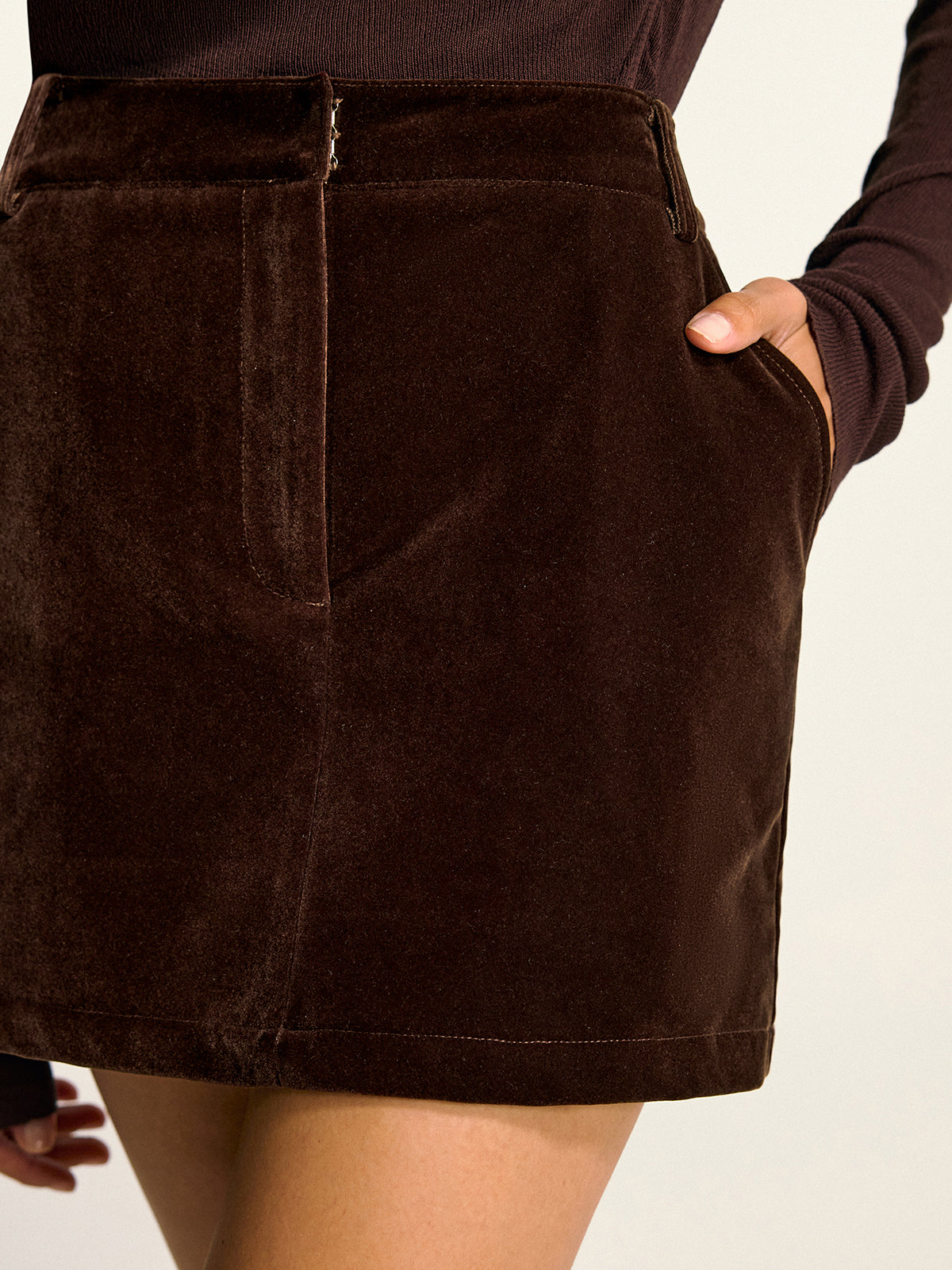 Velvet Mini Skirt Casual Fall Winter Fashion Without Belt