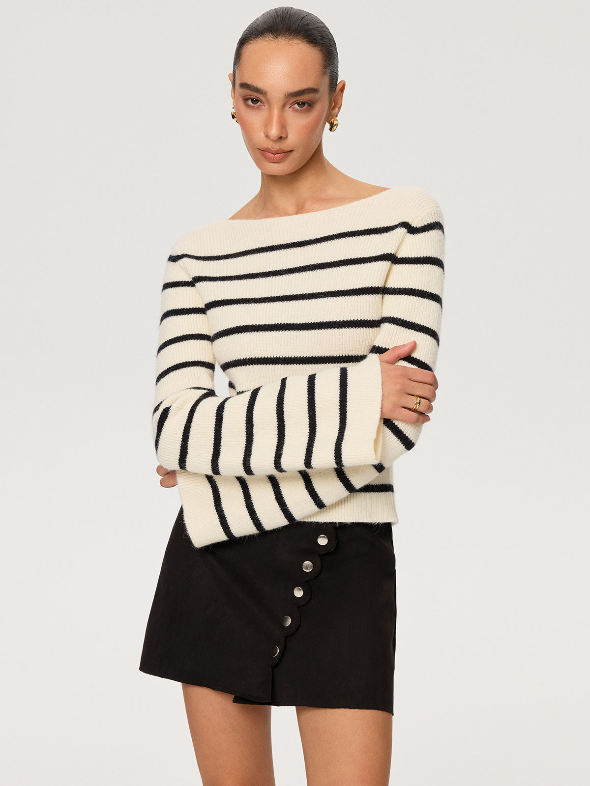 Reversible Striped Bow Cardigan with Tie Front Closure