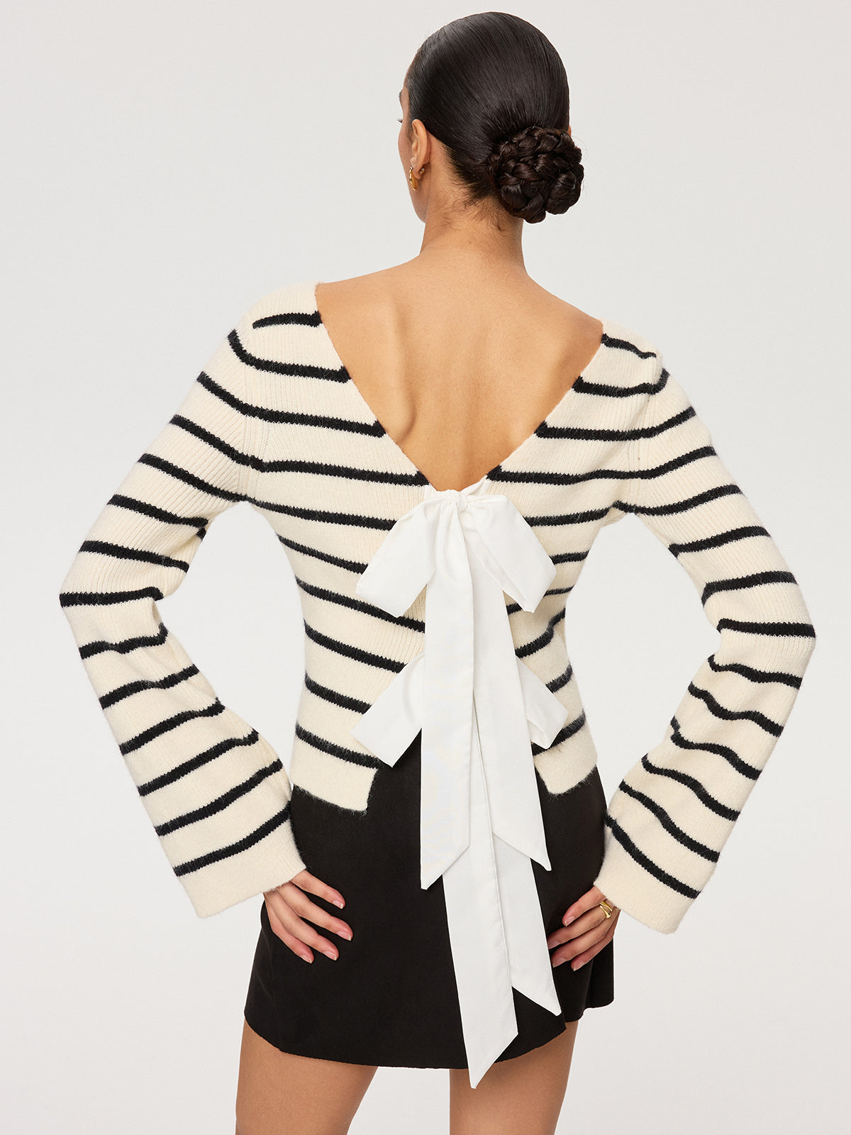 Reversible Striped Bow Cardigan with Tie Front Closure