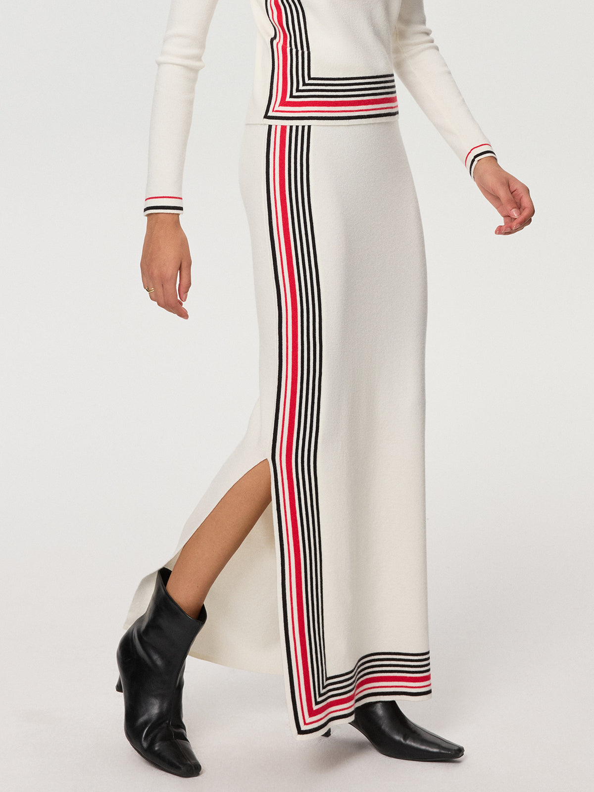 Striped Wool-Blend Slit Maxi Skirt for Women Winter Fashion