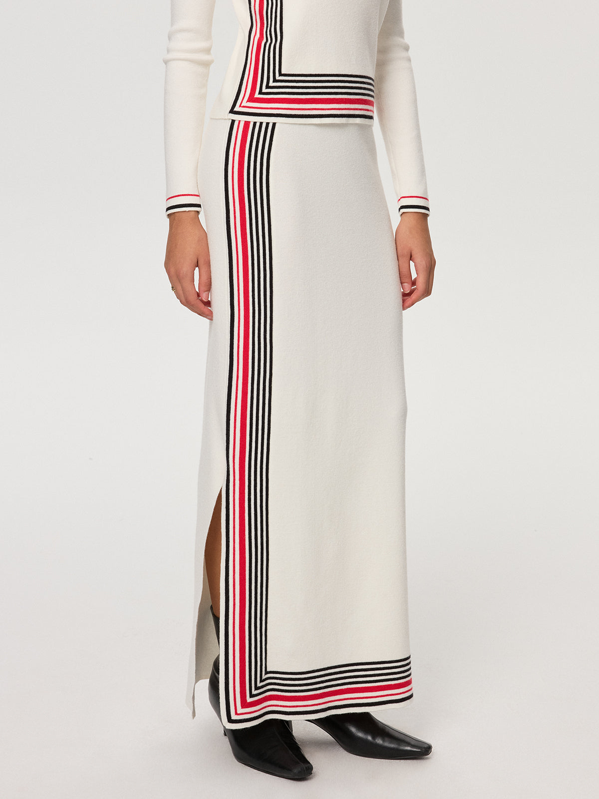 Striped Wool-Blend Slit Maxi Skirt for Women Winter Fashion